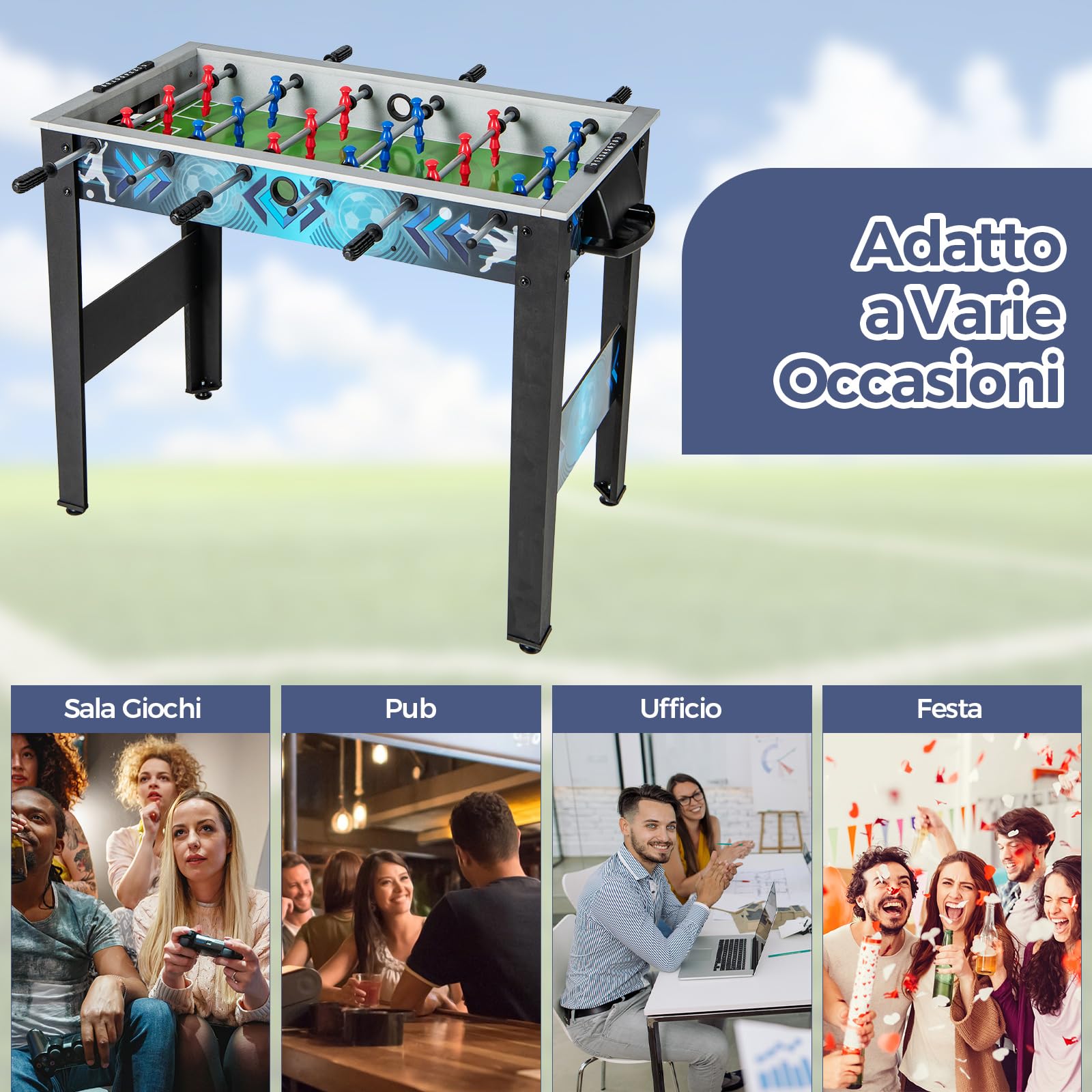 COSTWAY Calcio Balilla per Bambini e Adulti, Tavolo da Calcio con 2 Palloni, Manico Liscia, 18 Giocatori Realistici, Mini Calcetto con Versatile per Sala Giochi, Ufficio e Festa, 95 x 53,5 x 76,5 cm