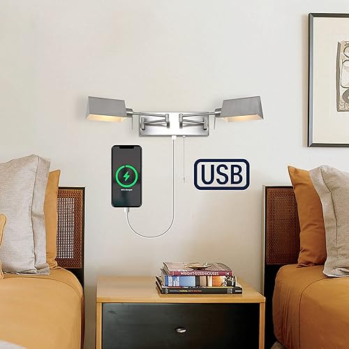 Miniatura 7 de JONATHAN Y JYL6015B Arlo - Aplique de pared LED con brazo oscilante de 22 pulgadas, 1 luz, de hierro con cable, cadena de tracción, puerto de carga