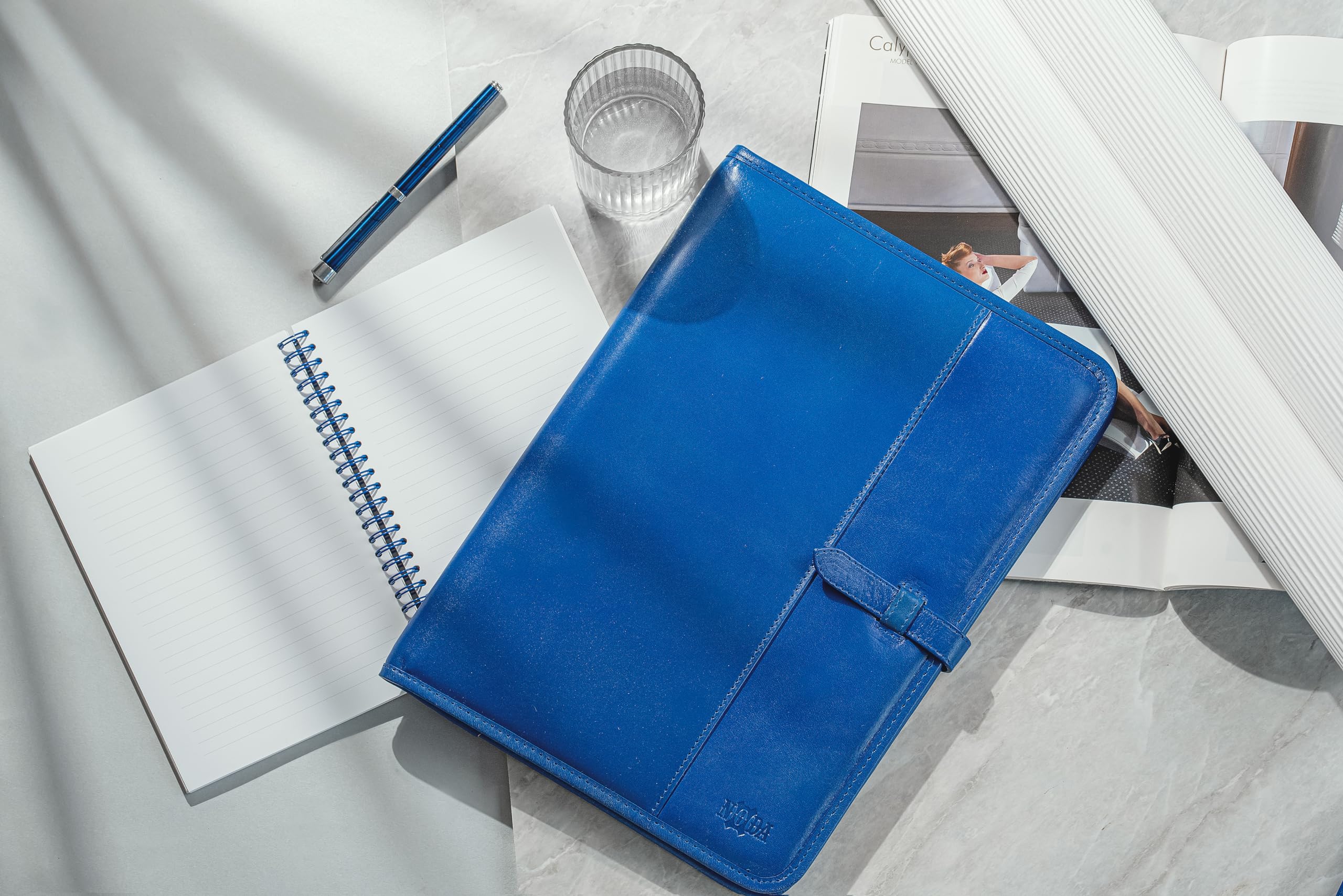 A4 Leder Klemmbrettmappe Blau – Handgefertigte Leder Notizmappe mit Klemme & Schreibunterlage – Premium Leder Schreibplatte, A4 Klemmbrett Leder & Dokumentenhalter Leder – Geschäftsmappen