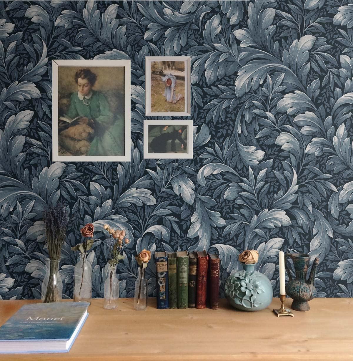 NextWall Acanthus Trail Vintage Peel and Stick Wallpaper (Navy Blue)