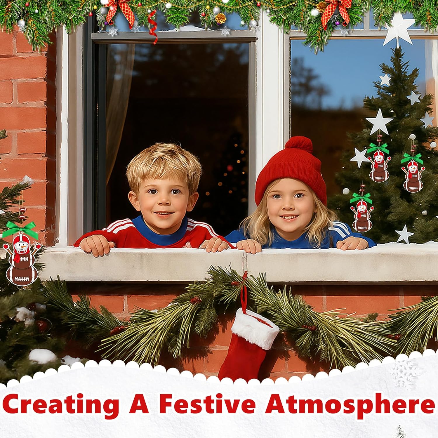 4.3 Inches Snowman Football Christmas Ornament, Wooden Football Snowman Tree Ornament Hanging Decoration for Rearview Mirror, Window, Eaves, Fireplace and Home Holiday Party Decor - Image 6