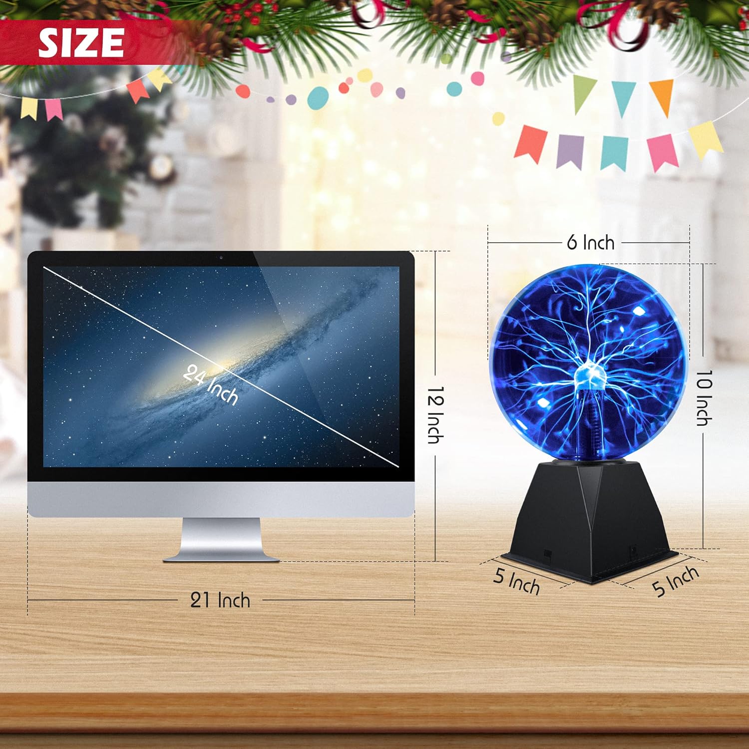 Flashmen Plasma Ball Lamp 6 inch Science Toy Touch & Sound Sensitive Plasma Globe Extra Large Lightning Ball for Kid Teen Bedroom Decor Lamp Novelty Toy Present (Blue)