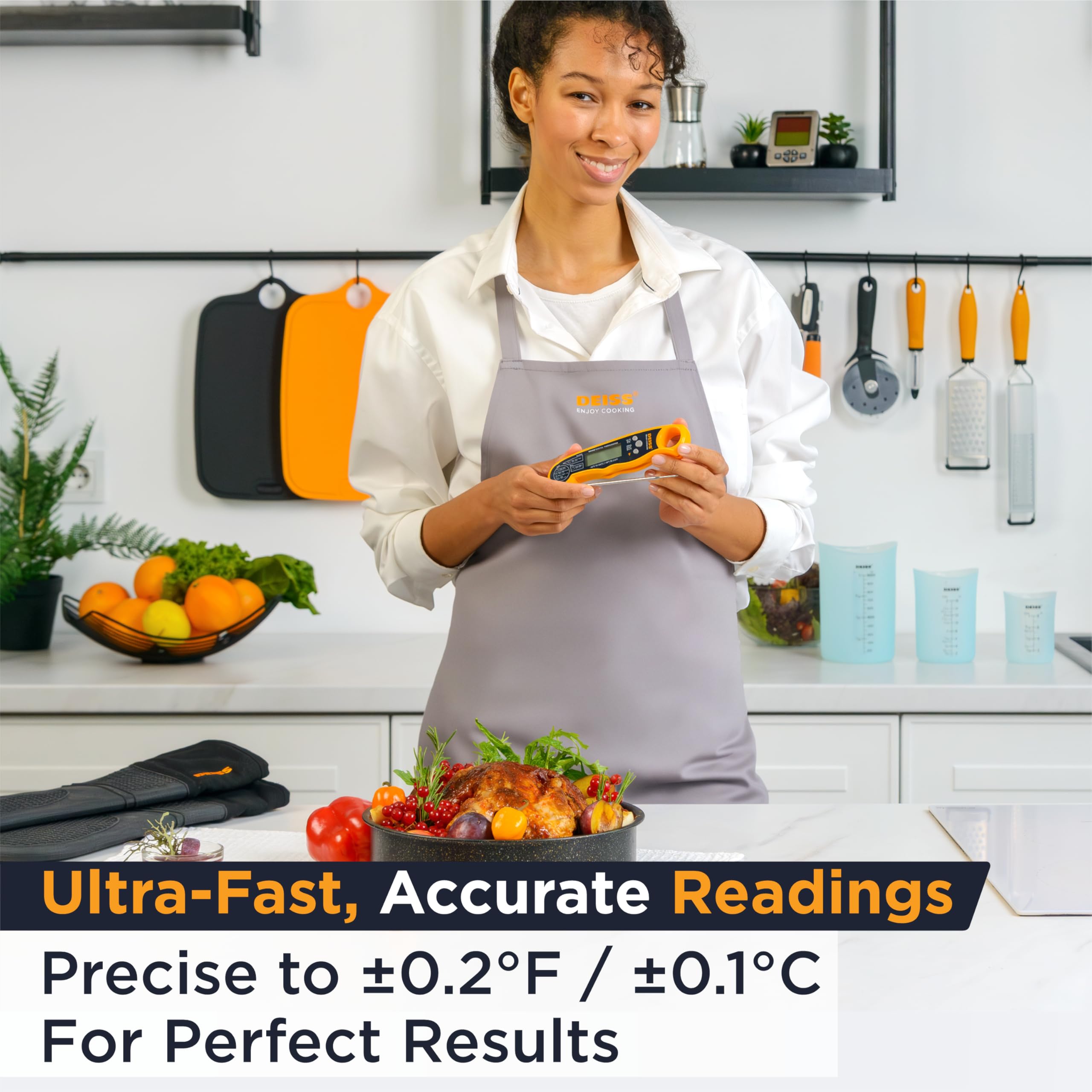 Deiss Pro Termómetro de Cocina – Termómetro para Carne Digital - Lecturas Ultra Rápidas y Precisas con Pantalla Retroiluminada, Función de Memoria y Calibración