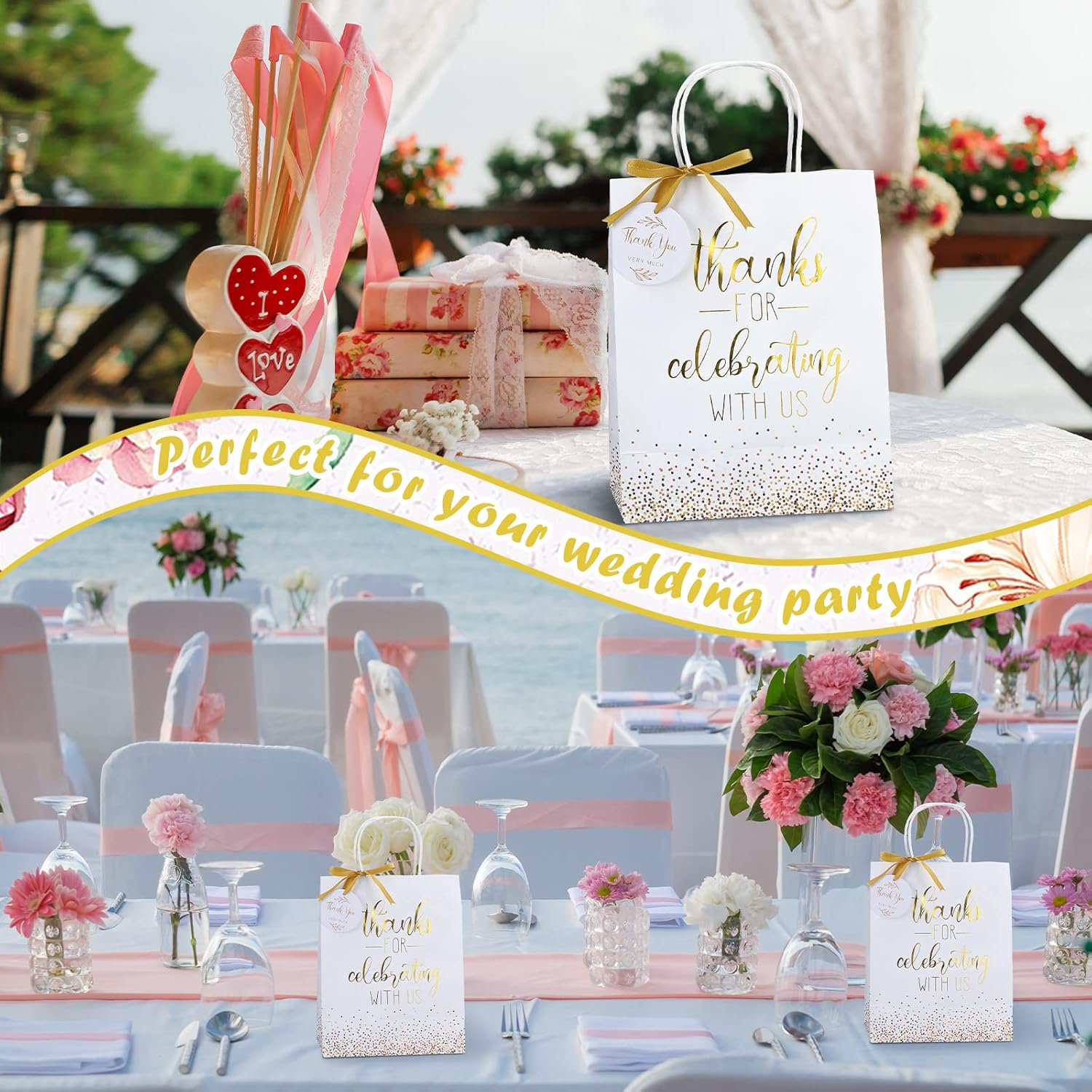 Queekay 36 Pcs Wedding Welcome Bags with Handles Large Wedding Gift Bags with 36 Tags for Guests Birthday Baby Shower Party Favors(Classic) - Image 6