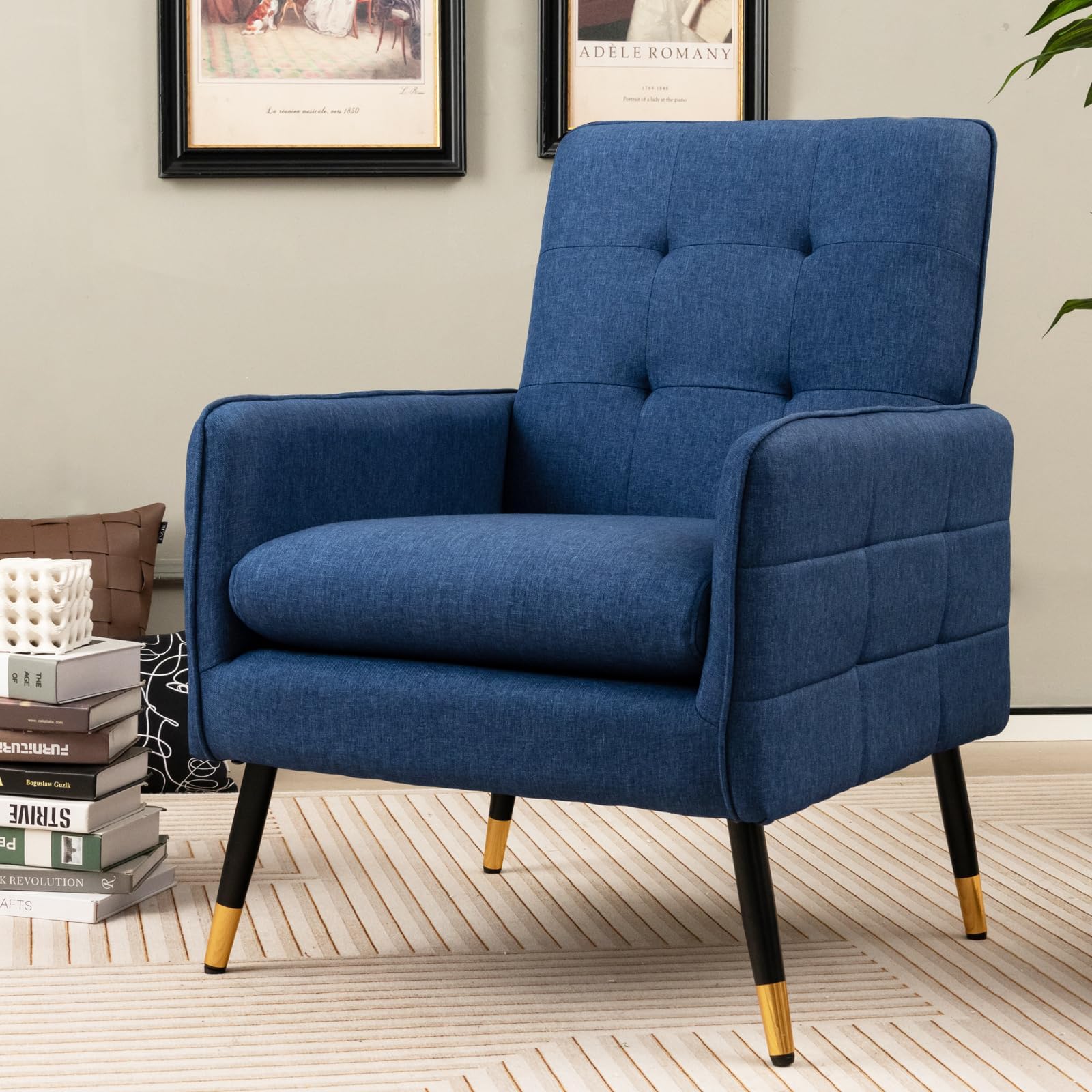Giantex Modern Mid-Century Accent Chair - Upholstered Armchair with ...