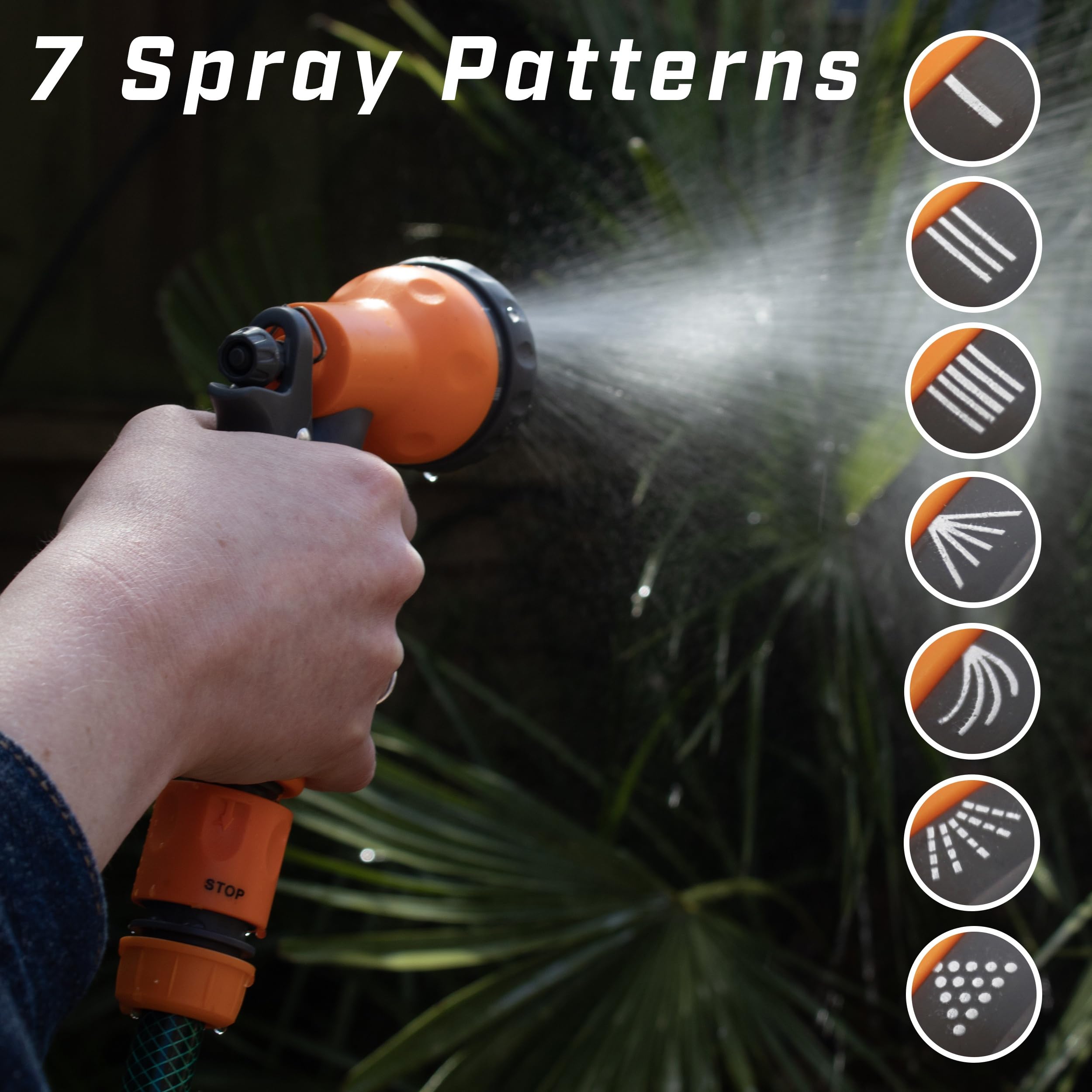 Faithfull 50M (164ft) Reinforced Hose Kit – Heavy-Duty PVC Garden Hose Pipe with 3 Fittings & Multipattern Spray Gun