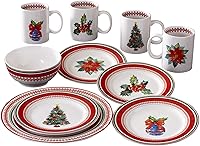 Vista 8 de American Atelier Juego de vajilla de gres con temática navideña de 16 piezas - Verde