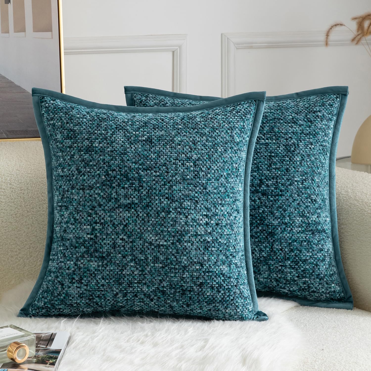 Yaertun Pack of 2 Tie-dye Chenille Textured Throw Pillow Covers Decorative Square Accent Cushion Cover Cozy Soft Velvet Pillow Case for Couch Sofa