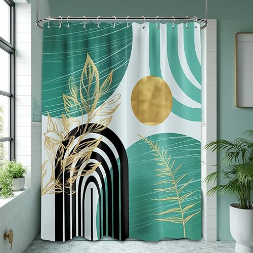 Miniatura 50 de Cortina de ducha moderna de mediados de siglo en blanco y negro, cortinas de ducha para hombre, juego de decoración de baño para hombres, patrón