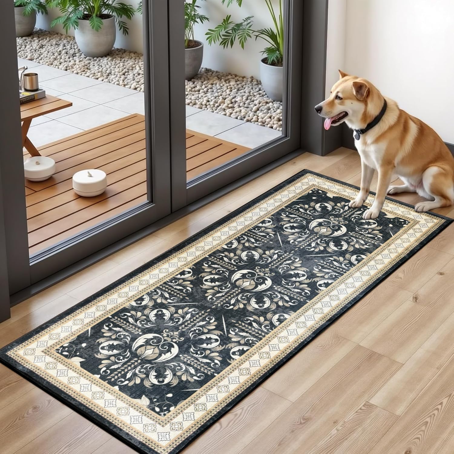 Washable Runner Rug, Non Slip Kitchen Mats for Floor, Hallway Laundry Room Rugs Backing, Waterproof Soft Comfort Standing Low Pile Distressed Organization and Storage Decor Carpet (Blue, 20"x59")
