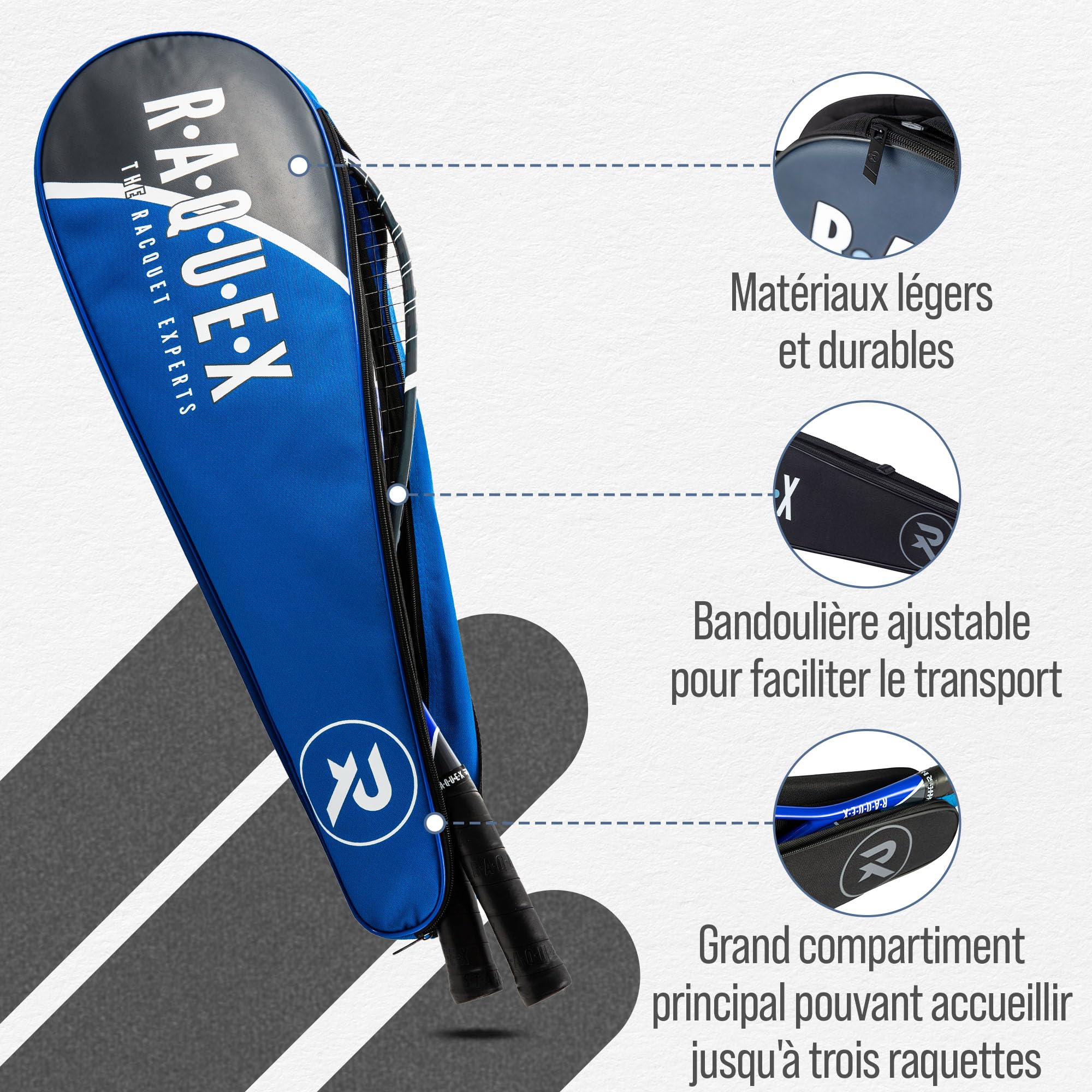 Raquex Sac pour Trois Raquettes de Badminton. Housse pour Raquettes de Badminton ou de Squash, bandoulière Ajustable. Sac pour Raquettes de Sport pour Hommes et Femmes