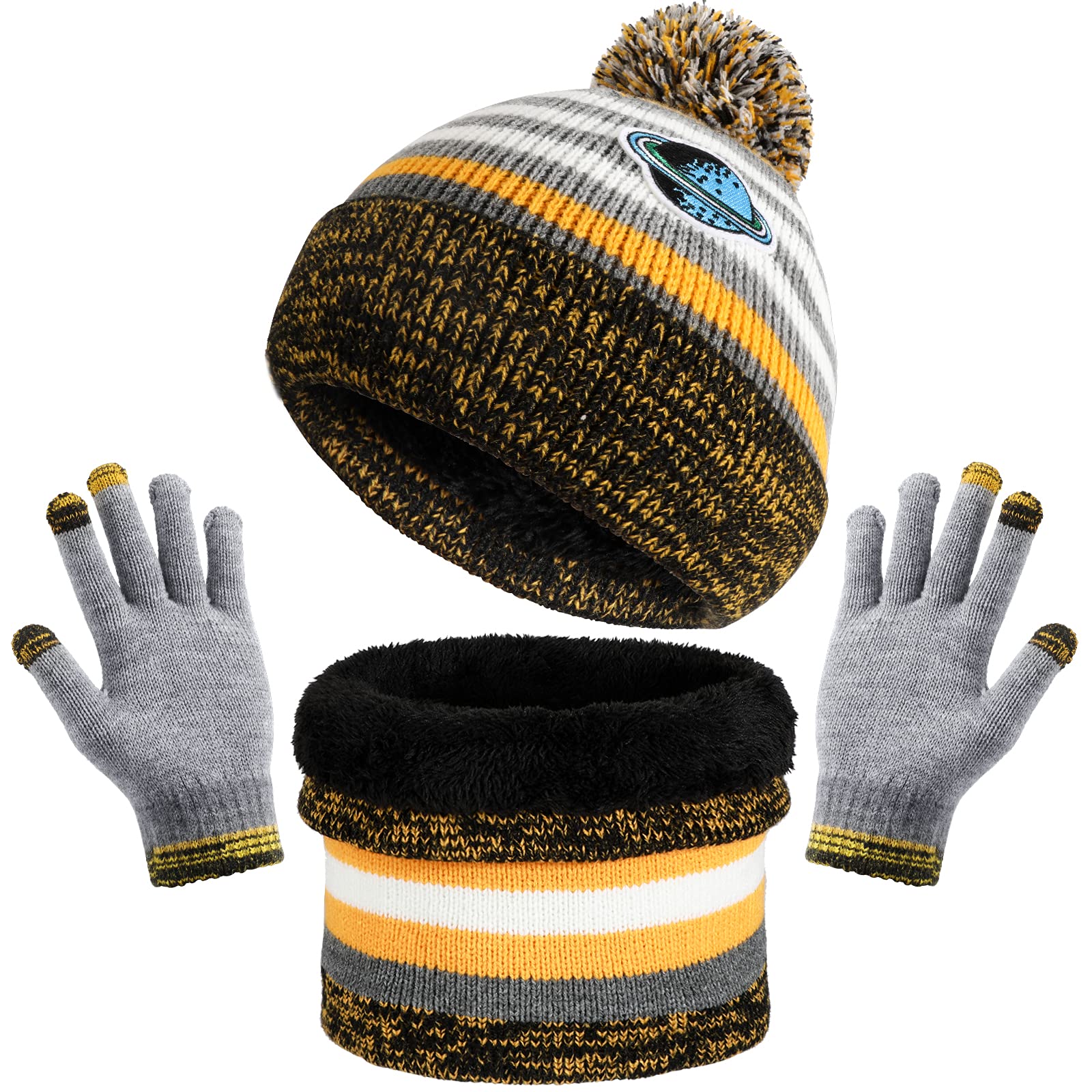 TAGVO 3in1 Invierno Set de Bufanda, Gorro y Guantes para niños, Invierno Grueso Polar, Tejido térmico, Bufanda, Guantes, para niños, niños, niñas, de 3 a 6 años, Conjuntos de Accesorios de Invierno
