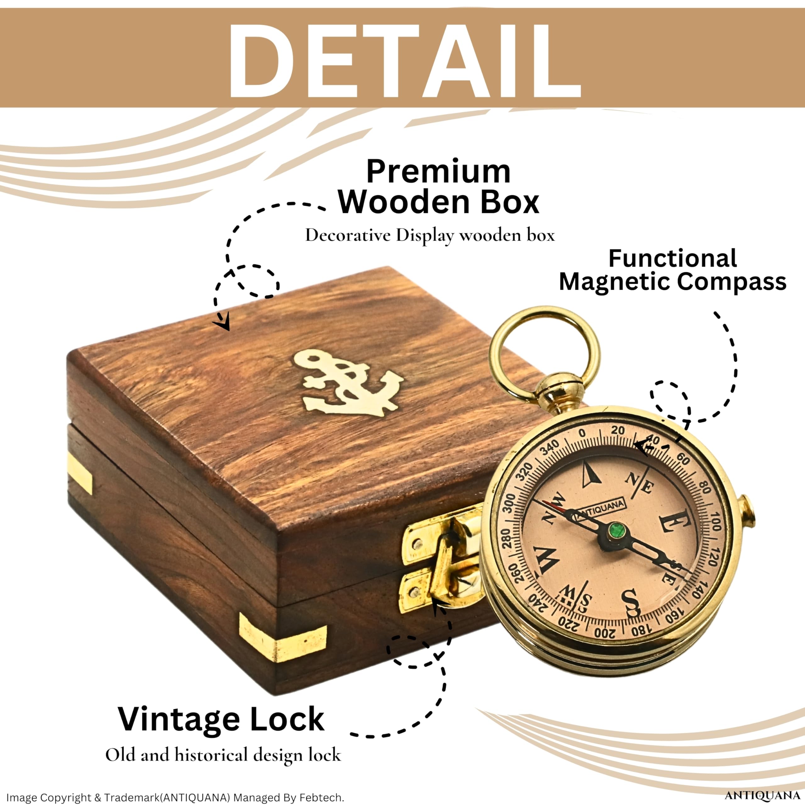 Compass in Wooden Box - Graduation Gifts for Him, Birthday Gifts for Men, Son, Husband - Inspirational, Motivational, Christmas, 2024 Unique Office Decor