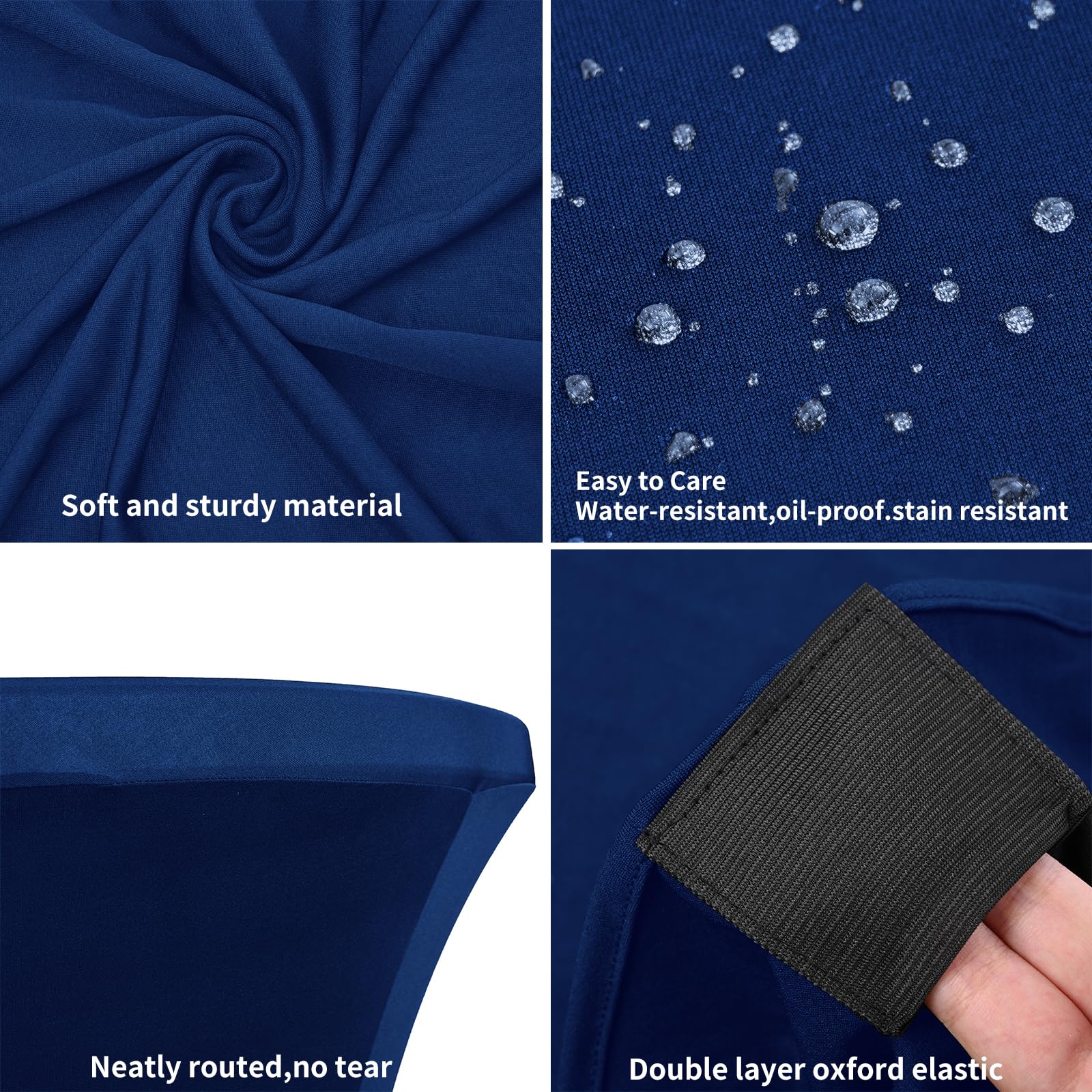 Paquete de 6 manteles elásticos de elastano con esquinas cuadradas de 80 x 110 cm, ajustables para mesa alta, resistentes al agua, mantel redondo para bar, boda, cóctel, fiesta, banquete (azul marino)