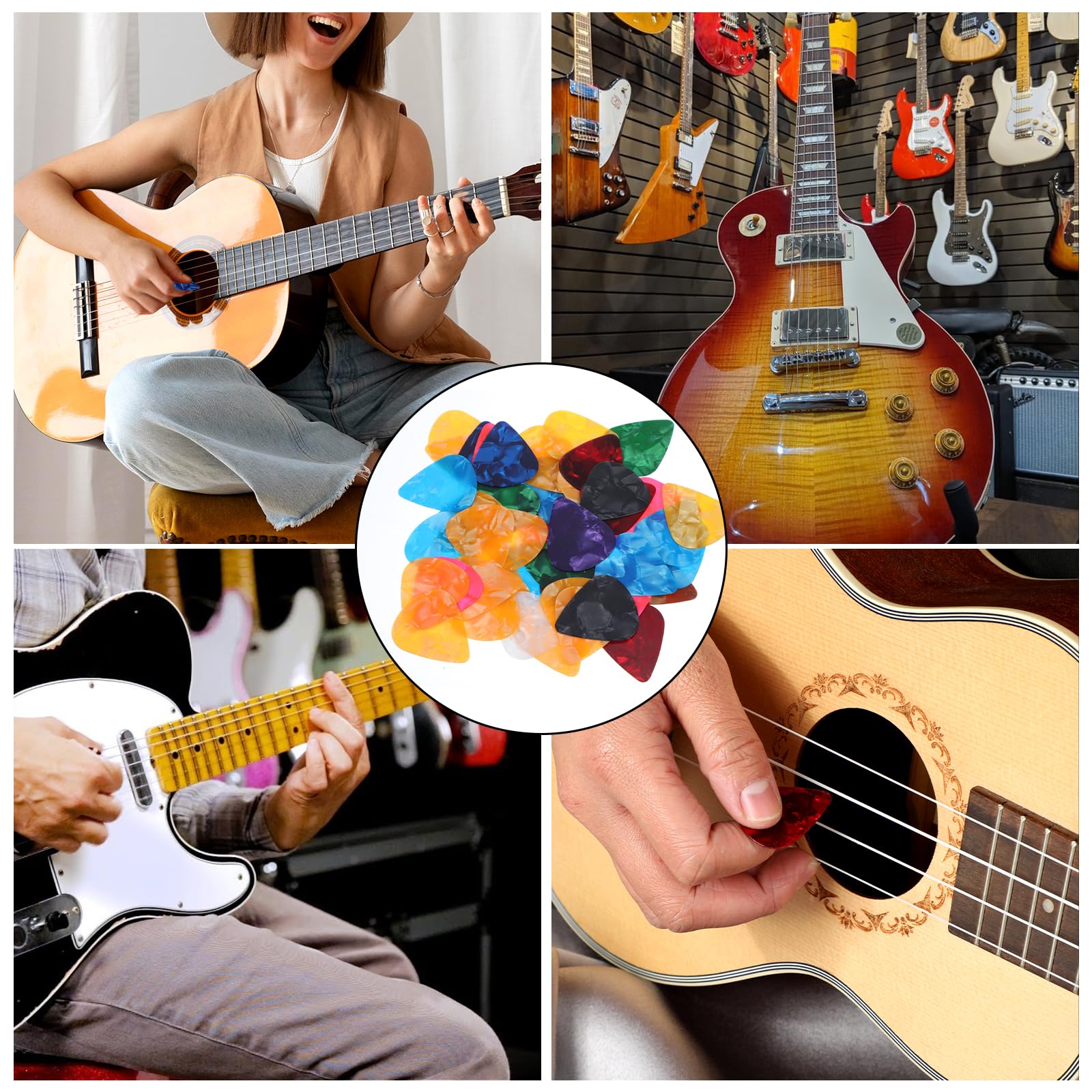 Tyqour 50Pcs Colorful Non-slip Guitar Picks, 0.46mm Thin Guitar Picks Plectrums for Gift Acoustic Electric Guitar Bass Ukulele - Image 4