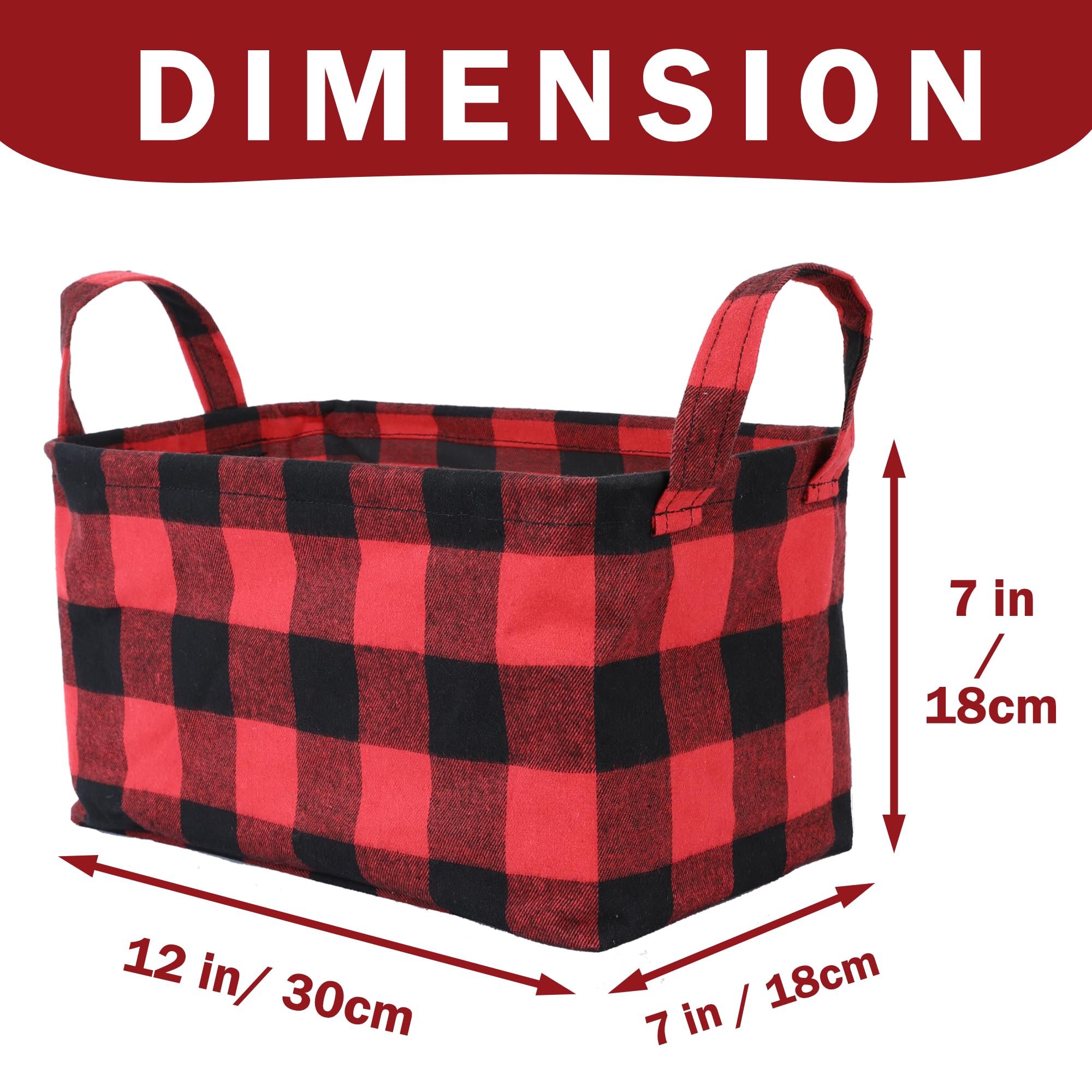 Paquete de 3 cestas de almacenamiento para almacenamiento de cuadros de búfalo cesta organizadora decorativa para juguetes, ropa, guardería, armario, hogar, oficina, red roja y negra