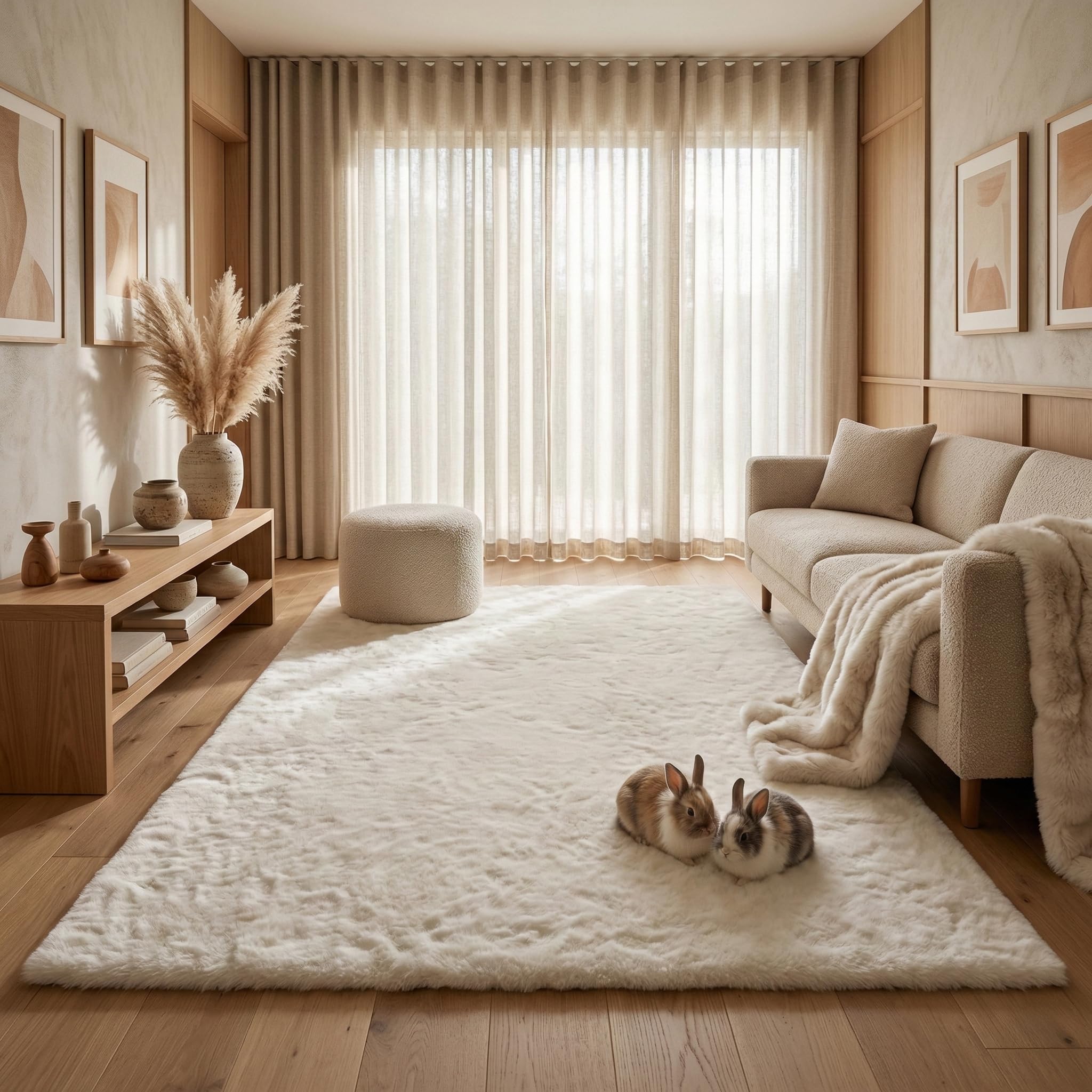 Cloud Fellteppich 80x150 Ivory weiß Creme Teppich Supersoft 39 mm Höhe Soft weich Hasenfell Imitat beige braun Wohnzimmerteppich Kinderzimmerteppich Küchenteppich Flurteppich