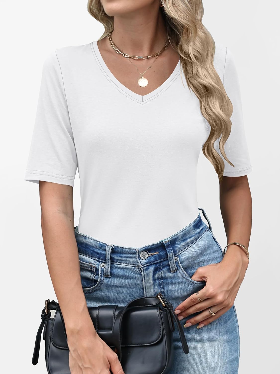 ANRABESS Womens Half Sleeve Tops V Neck Shirts | Comfy Soft Basic Fit Tee, Business Casual Work Daily Wear T-Shirts, Summer Spring Trendy Clothes