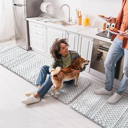Vista 608 de KIMODE - Juego de 2 tapetes de cocina bohemios, antifatiga, antideslizantes, impermeables, ergonómicos, acolchados, cómodos, para lavandería, Caqui