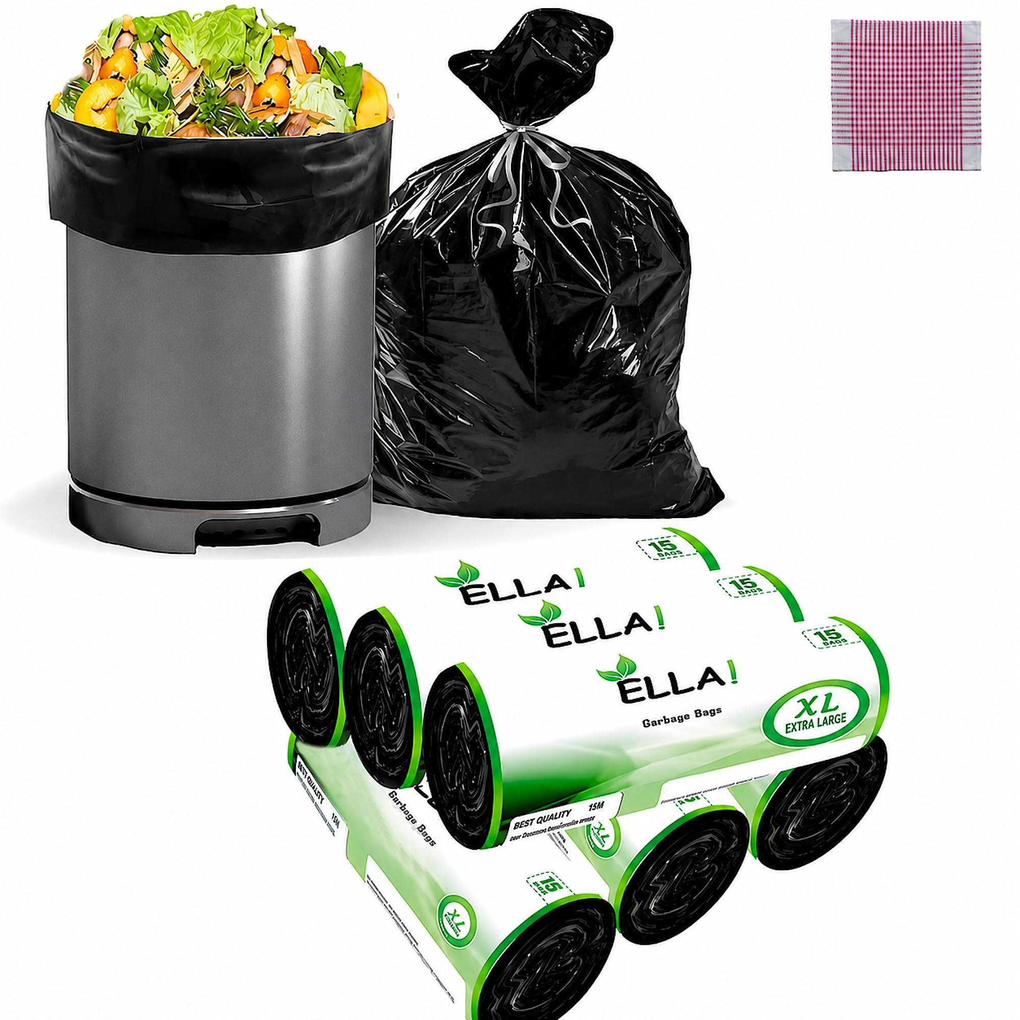 Ella Garbage Bags 30 x 37 Inches (Extra Large) 90 Bags 6 Rolls Black Color With Check Duster Cloth Free-image-5