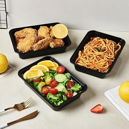 Miniatura 6 de CIAO! Contenedor de comida rectangular negro moldeado por inyección de 24oz con tapa (150caja)