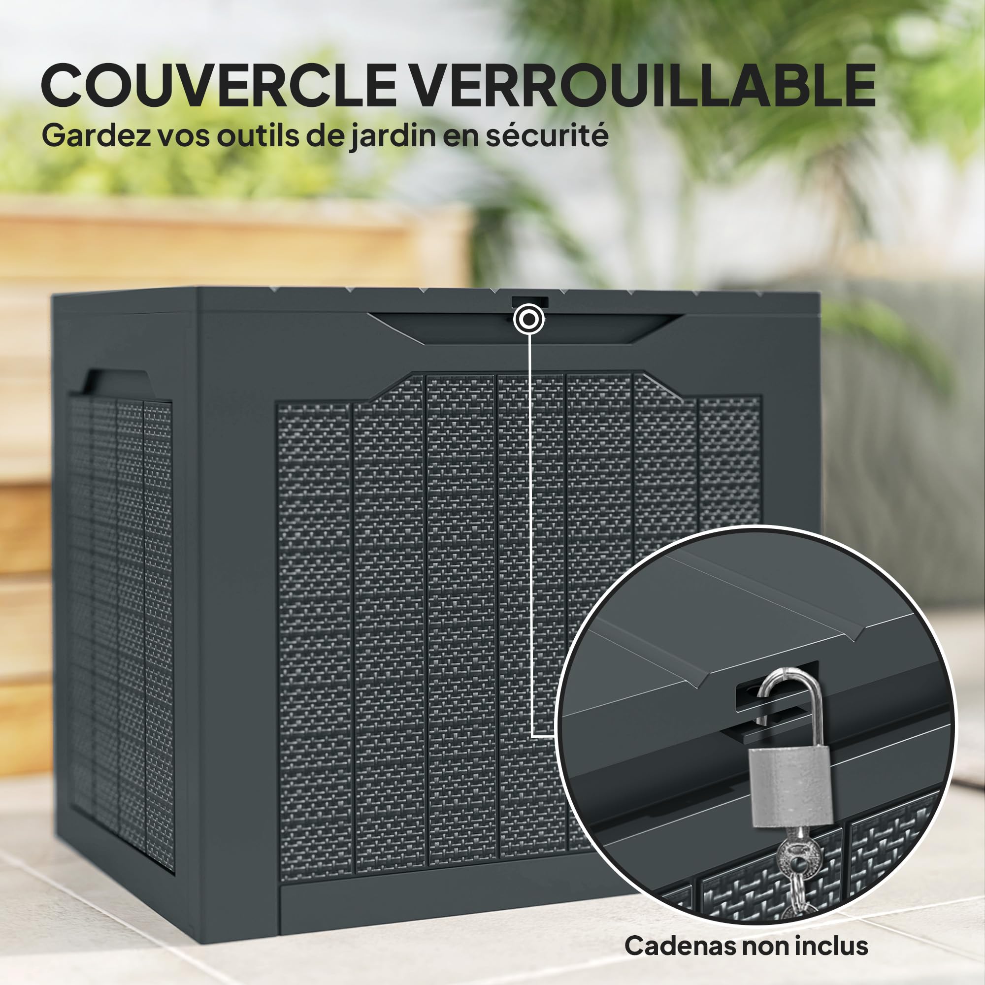 Outsunny Caja exterior 30 Galones con asas, gris oscuro