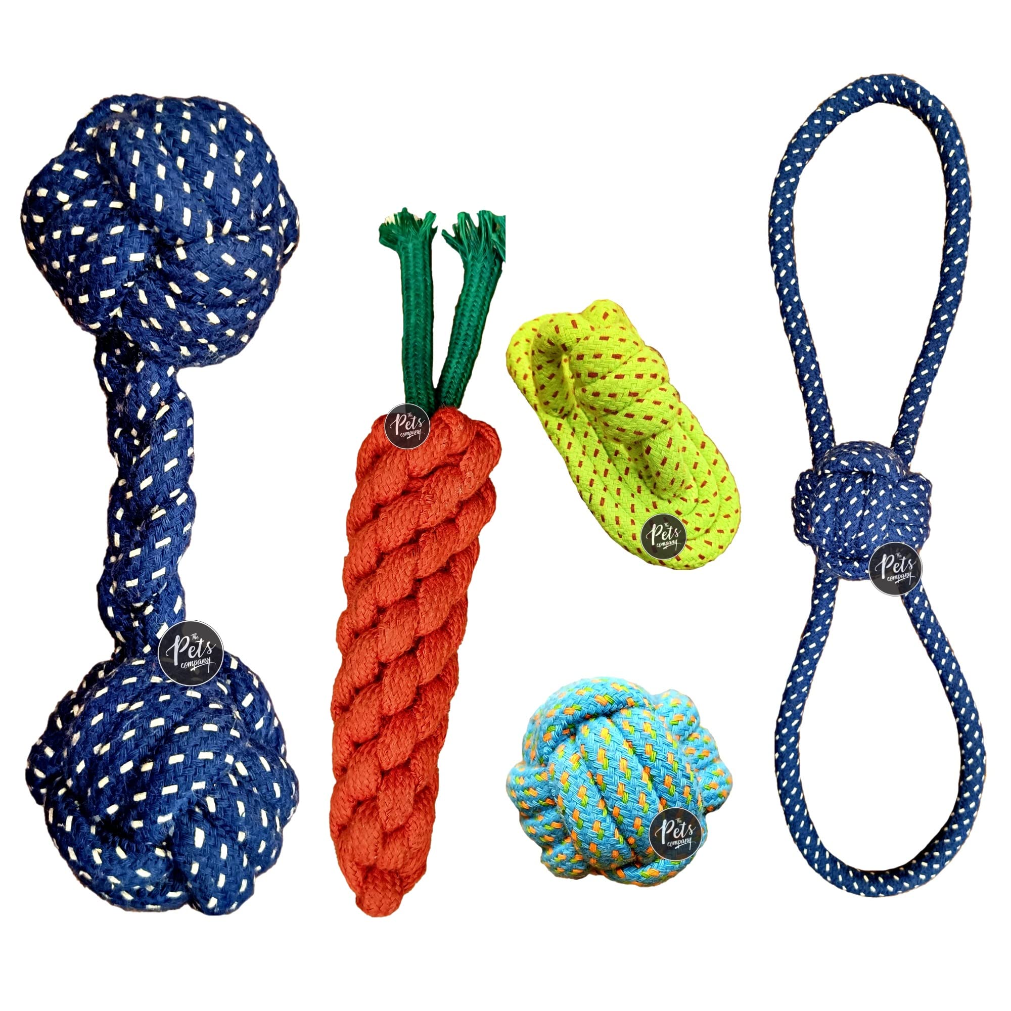 The Pets Company Dog Chew Toys for Puppy Teething & Training (Loop Tug + Carrot + Dumbell + Slipper + Dog Ball), Dog Rope Toy Combo of 5 for Small Dogs & Puppies (B0BQGQNW8L) Amazon Price History, Amazon Price Tracker
