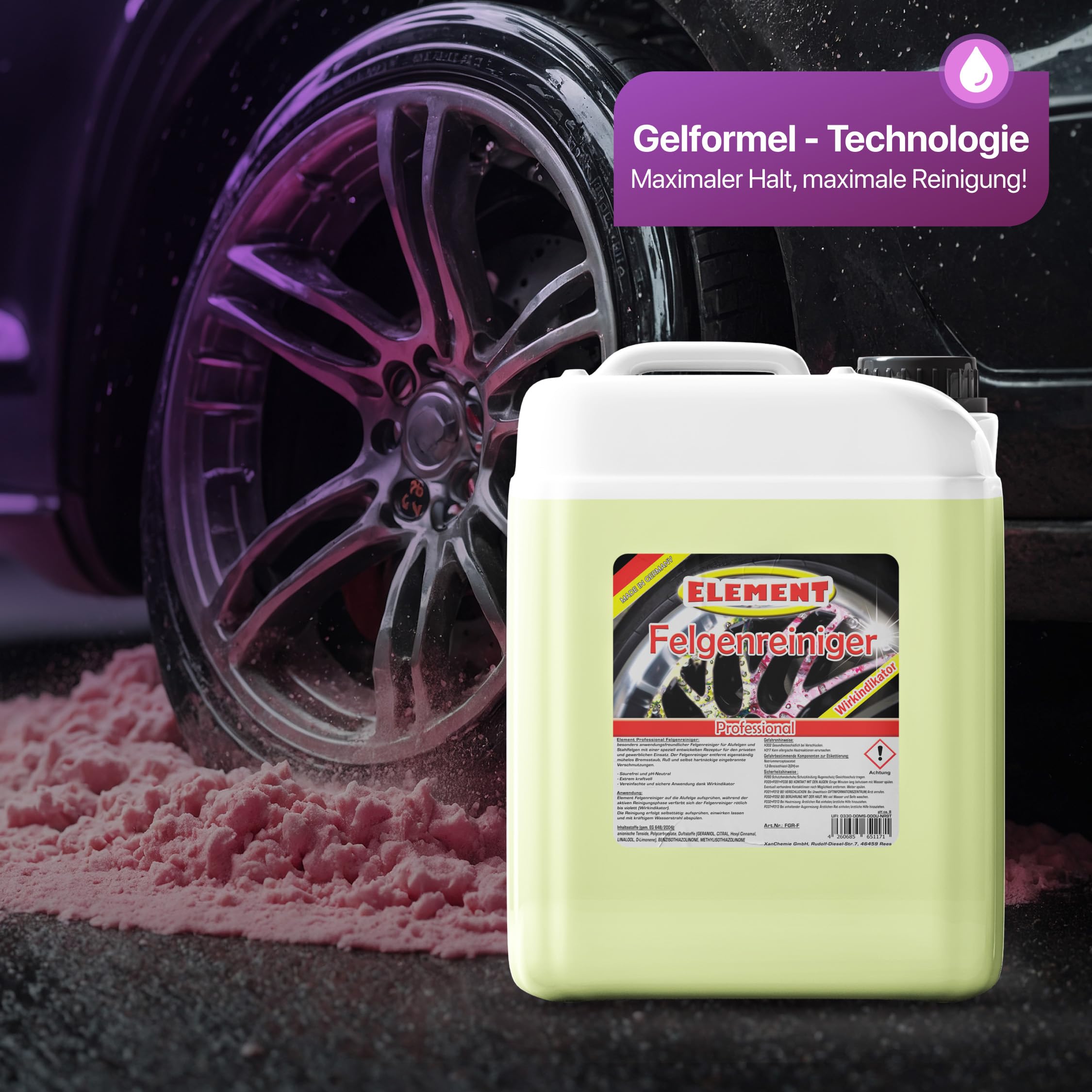 Element Felgenreiniger zur Felgenpflege | 10 Liter | Professioneller Felgenreiniger | effiziente & säurefreie Reinigung für Leichtmetall & Stahlfelgen | Wirkindikator | pH-neutral und säurefrei |