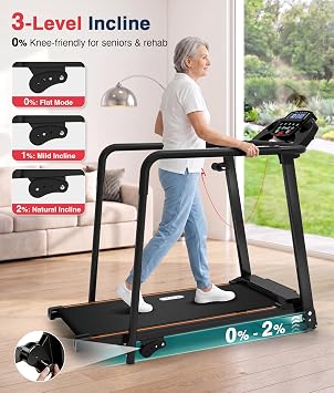 Redliro Treadmill for Seniors with Long Handrails-02% Incline