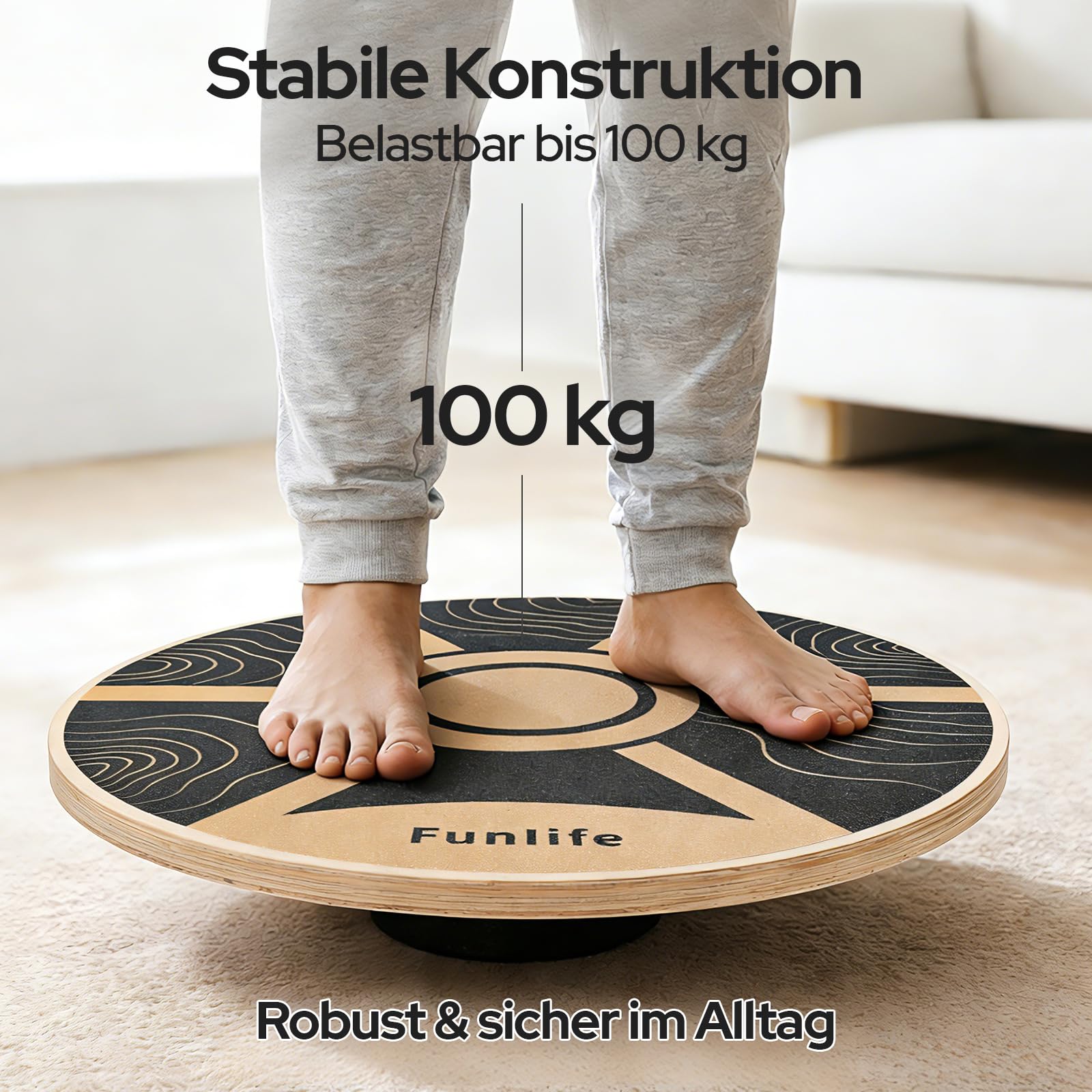 FunLife Balance Board aus Holz – Stabiler Gleichgewichtstrainer für Core Training, Fitness & Balance, Rutschfest & Langlebig