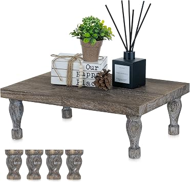 Hanobe Wooden Display Risers for Decor, Rustic White Pedestal Display Stand