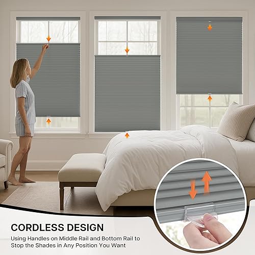 Miniatura 4 de LazBlinds Persianas celulares sin cordones de arriba hacia abajo hacia arriba (TDBU), opacas con bloqueo de luz, aislamiento térmico, reducción de