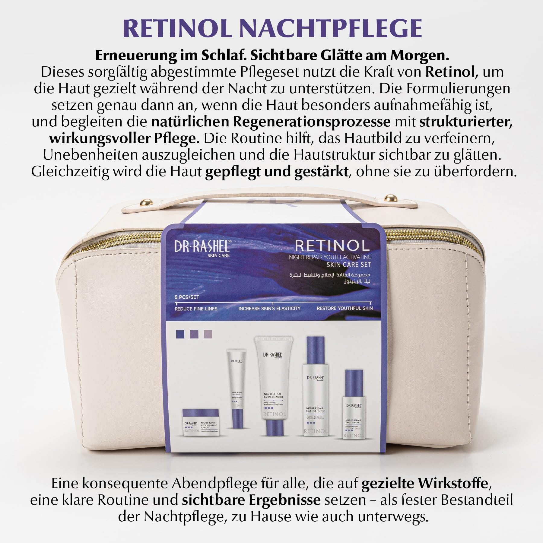 Gesichtspflege Set mit Retinol 5-teilig - Night Repair Routine - Anti-Aging Gesicht Serum, Augencreme, Gesichtscreme, Gesichtsreinigung & Toner für straffe Haut & Faltenreduzierung - Geschenkset Damen