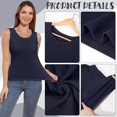Miniatura 4 de 3 piezas de camisetas térmicas sin mangas para mujer, ropa interior de forro polar, suave, sin mangas, chaleco de capa base cálida Negro