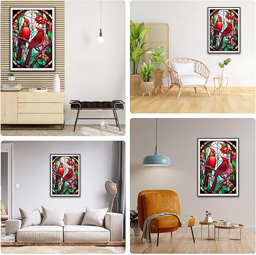 Miniatura 2 de Lxmsja 5D Redbird - Kit de pintura de diamantes de vidrio manchado para adultos principiantes, kit de arte de diamantes de imitación, kit de arte de