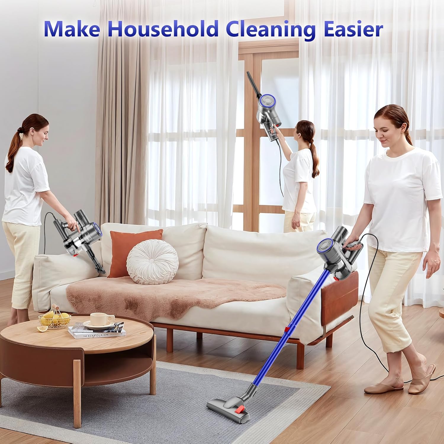 Corded Stick Vacuum Cleaner, 25Kpa Powerful Stick Vacuum Self Clean and Empty Cordless Vacuum Cleaner