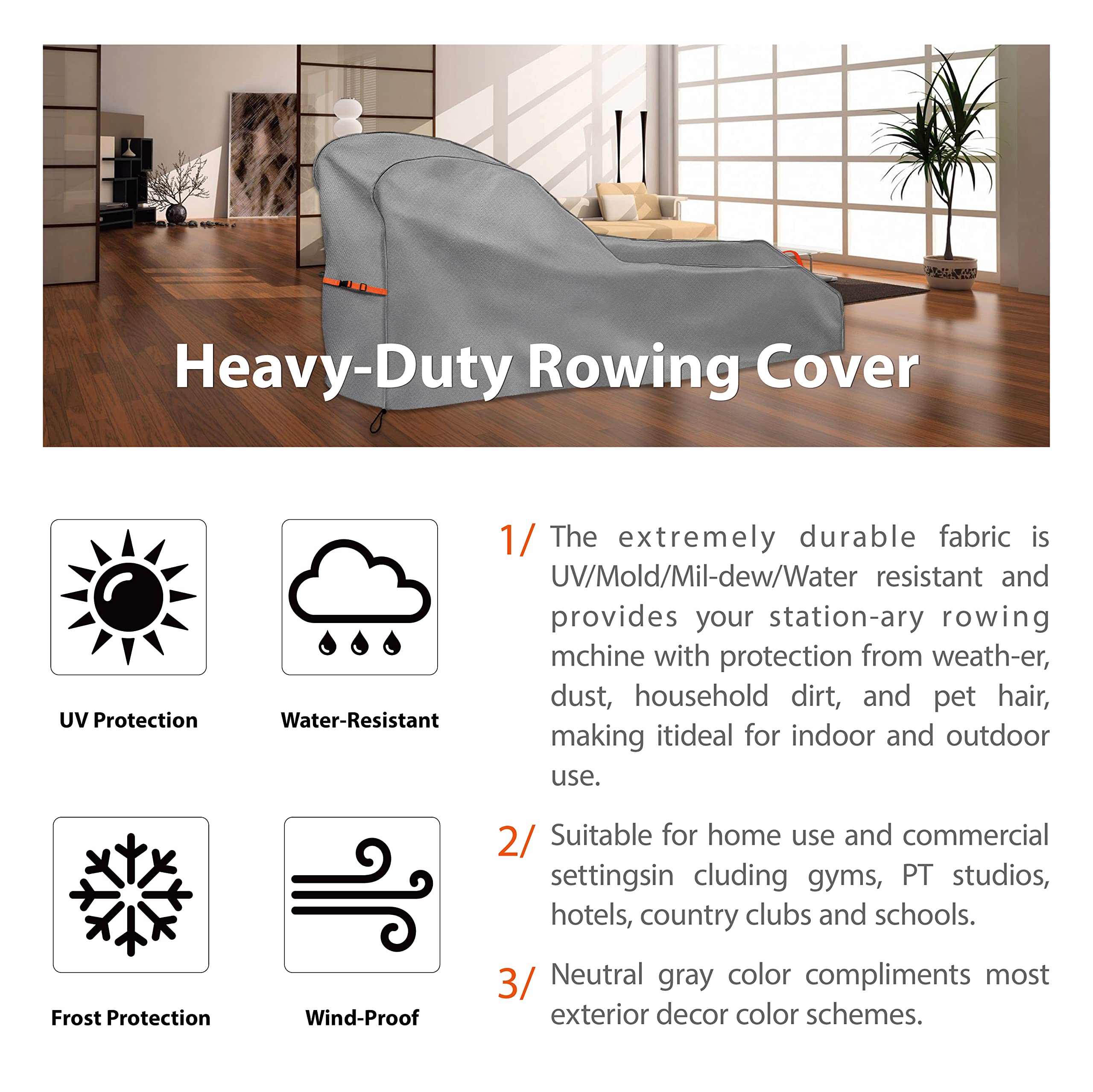Housse de Machine à Ramer, Housse de Protection pour équipement de Fitness, imperméable, Anti-poussière et écran Solaire, Universelle pour intérieur et extérieur, Gris.