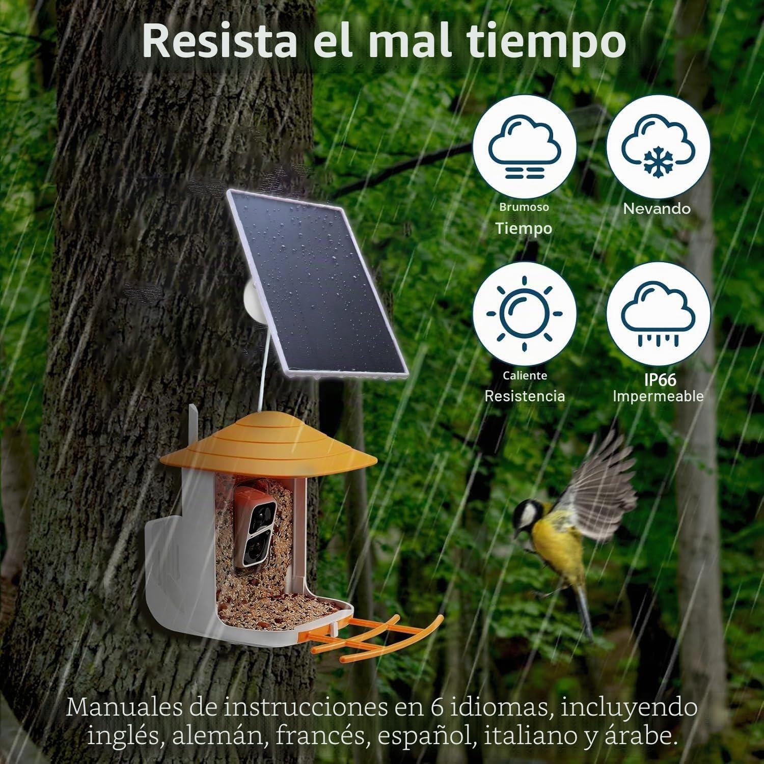 Panel solar de 3 W/5 V con batería incorporada de 6000 mAh, puertos DC/USB-C/Micro USB, carga múltiple de dispositivos, compatible con cámaras Ring, eufy, Reolink, Blink y otras, así como dispositivos