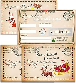 10pcs Carte à gratter Noël Surprise - Carte à gratter personnalisée avec 10 enveloppes - Billet avion annonce - Chèque cadeau Noël Surprise, Bon Cadeau, Coupon Billet Joyeux Noël ticket a gratter