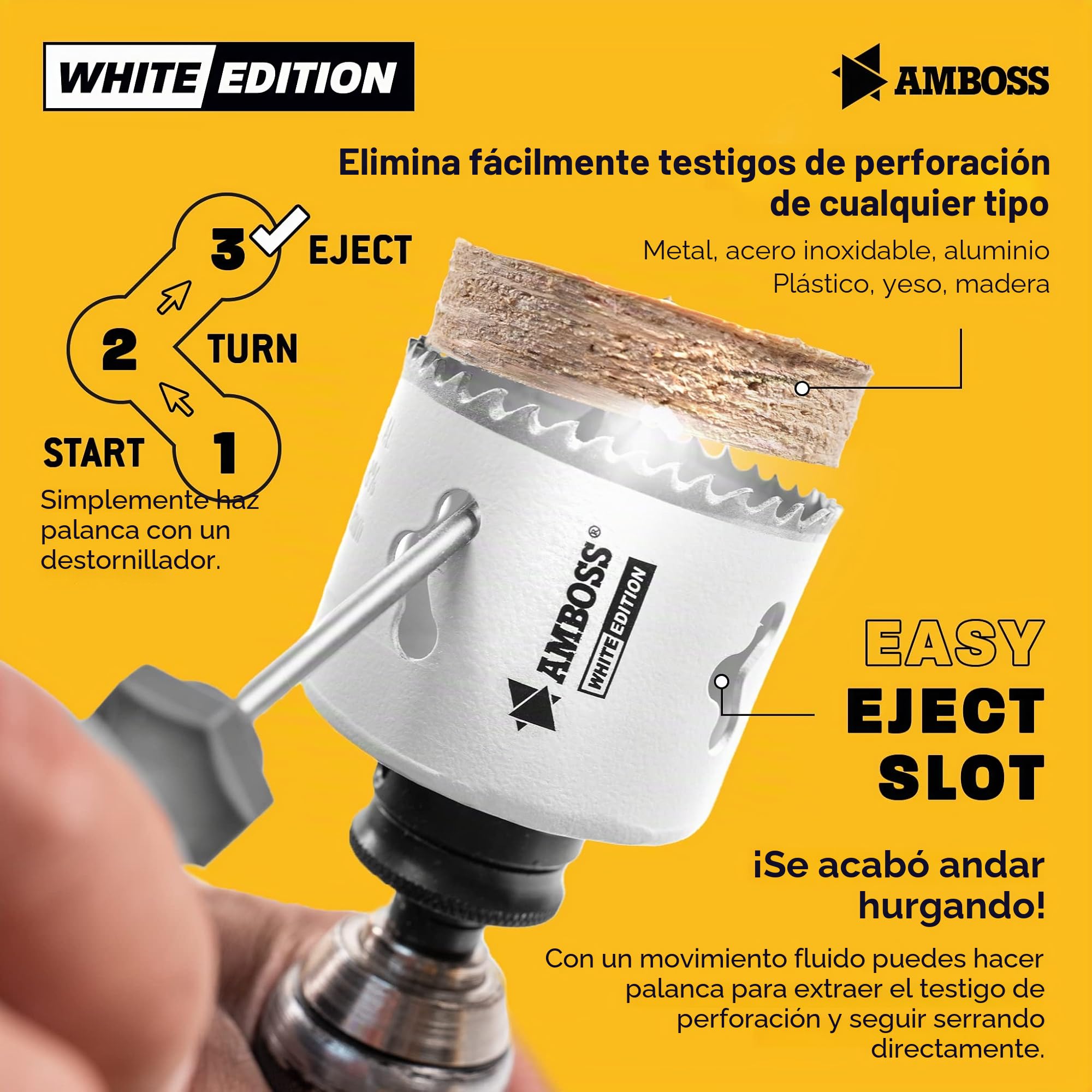 Amboss M 42 Juego de sierras bimetálicas de 19 a 83 mm de diámetro (17 piezas), para aluminio, acero, paneles de yeso, madera, etc. / White Edition 17 Universal Power Set