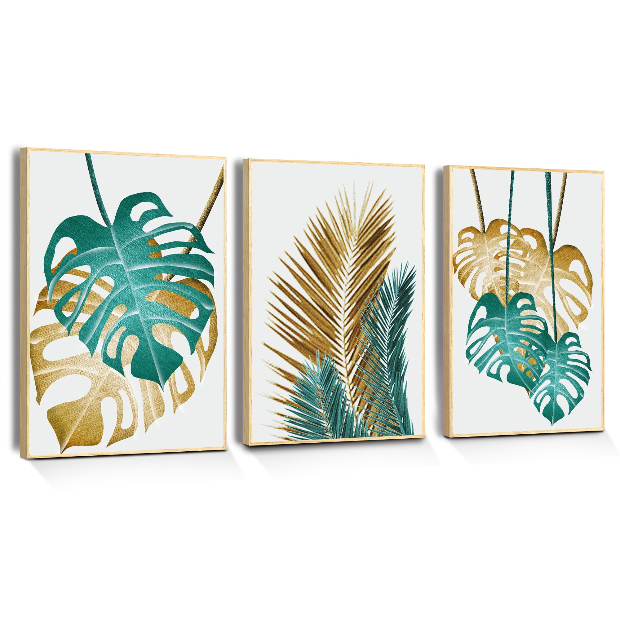 MHARTK66 Marco de Madera Cuadros Monstera Deliciosa Plantas Verdes Dorado, Cuadros Decoracion Salon Modernos Decoracion Dormitorios Comedor Oficina Pasillo Cocina y Baño