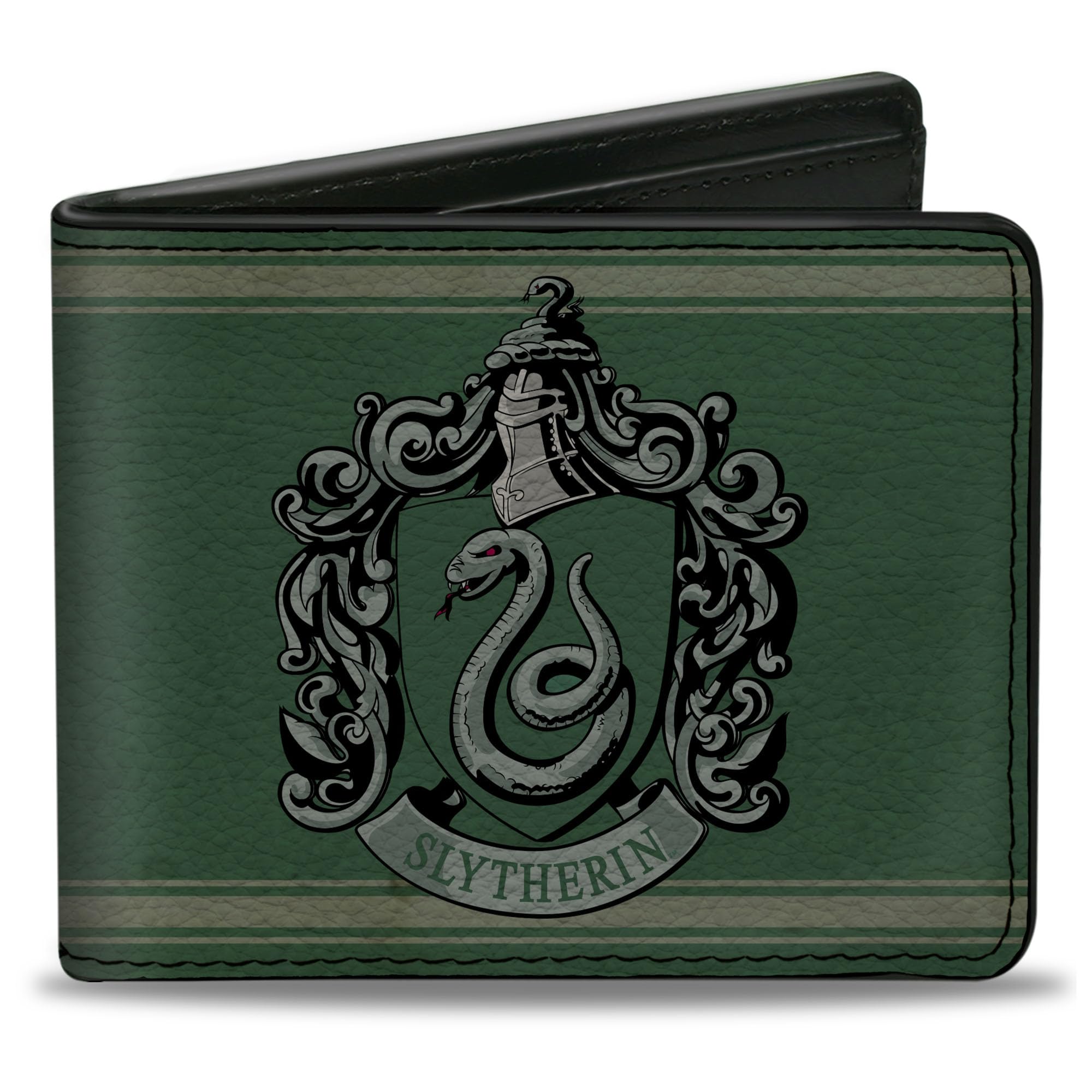 Buckle-Down mens Buckle-down Pu Bifold - Slytherin Crest/Stripe6 Weathered Greens/Grays Wallet, Multicolor, 4.0 x 3.5 US