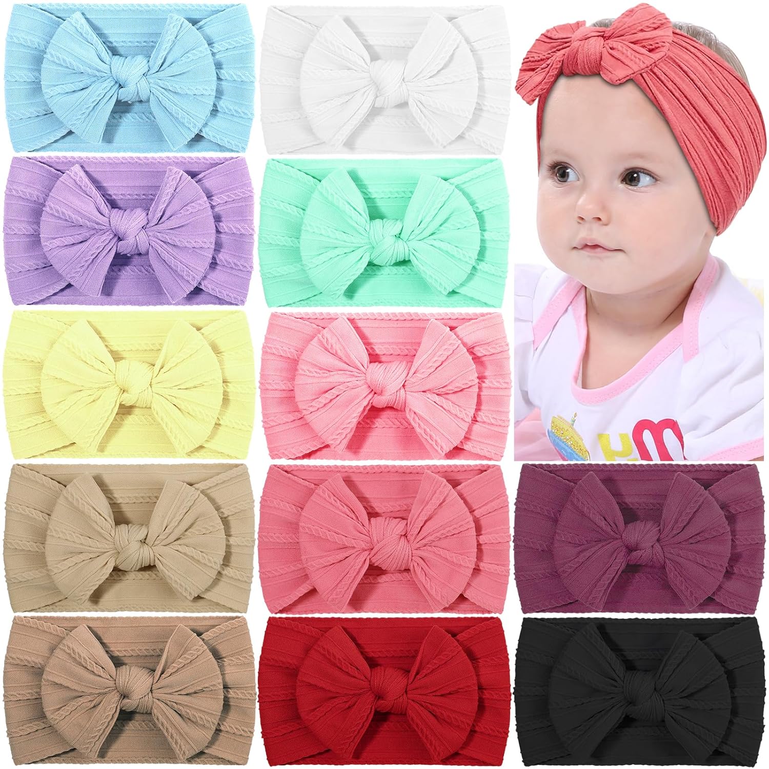 Brighten Your Baby's Look: 12PCS Nylon Headbands for Girls!