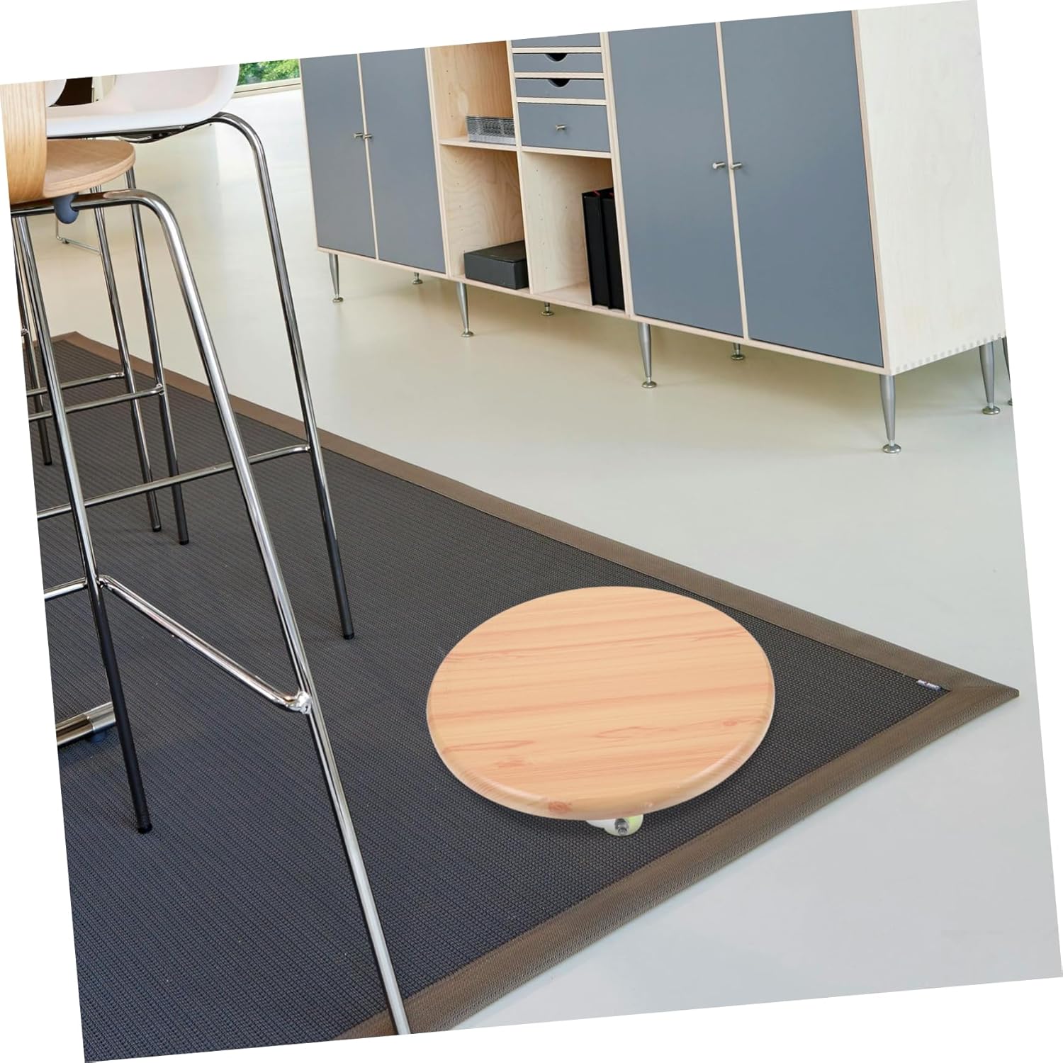 Low Rolling Stool with Wheels Swivel Chair for Adults Wood Construction Compact Design for Home Office Salon and More