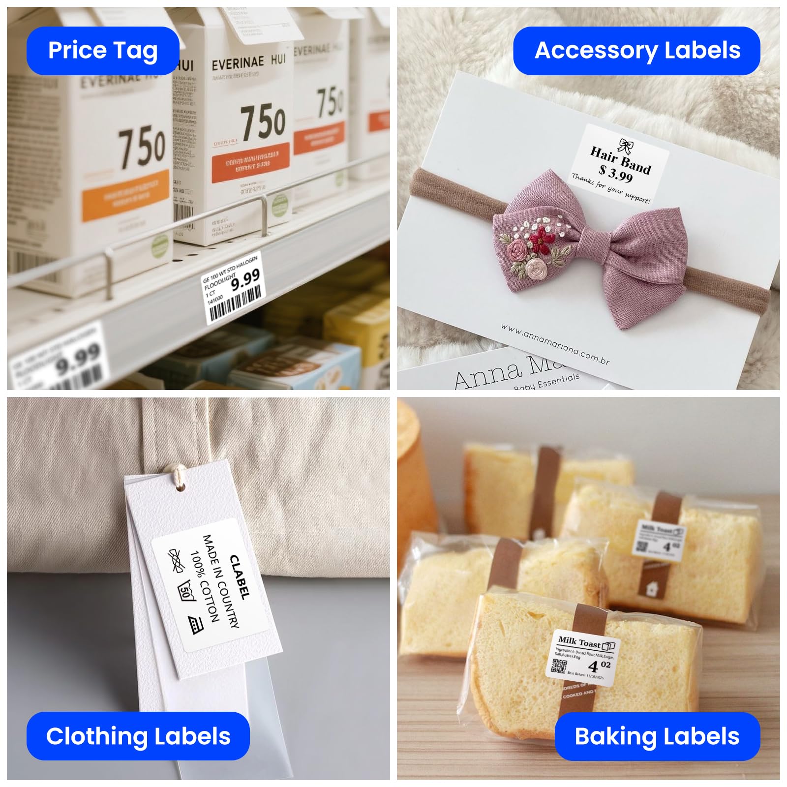 CLABEL 6 rotoli di nastro bianco per stampante 221B 221B 230B e 320B, etichette termiche autoadesive per etichettatrice, nastro di ricambio adatto per casa, ufficio, scuola (40 x 30 mm)