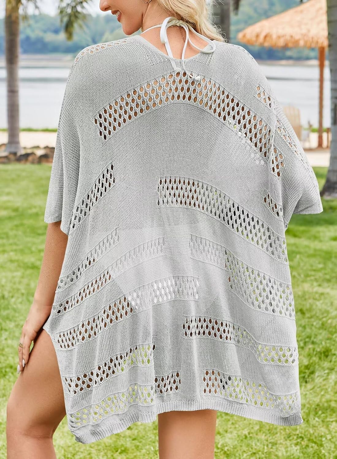 Women Bathing Suit Cover Up Summer Crochet Geometric Beach Swimsuit Coverup Mesh Knit Vacation Outfits Resort Wear - Image 5