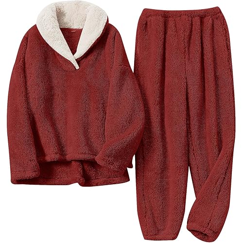 Fluffy Pajamas for Women Set Soft Comfy Fleece Pjs Pullover Pants Loose Plush 2 Piece Sleepwear Fuzzy for Winter