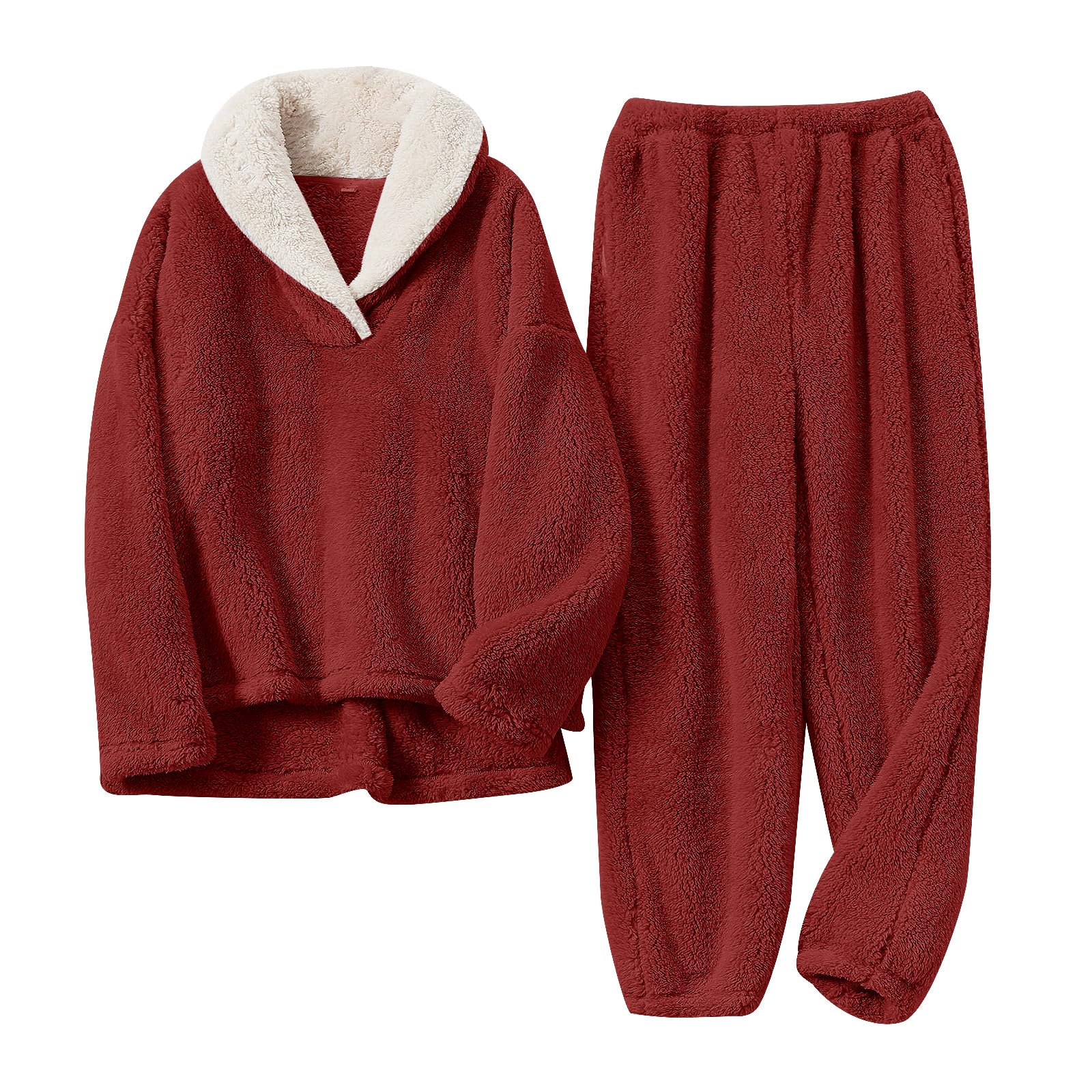 BOSECETA Fluffy Pajamas for Women Set Soft Comfy Fleece Pjs Pullover Pants Loose Plush 2 Piece Sleepwear Fuzzy for Winter