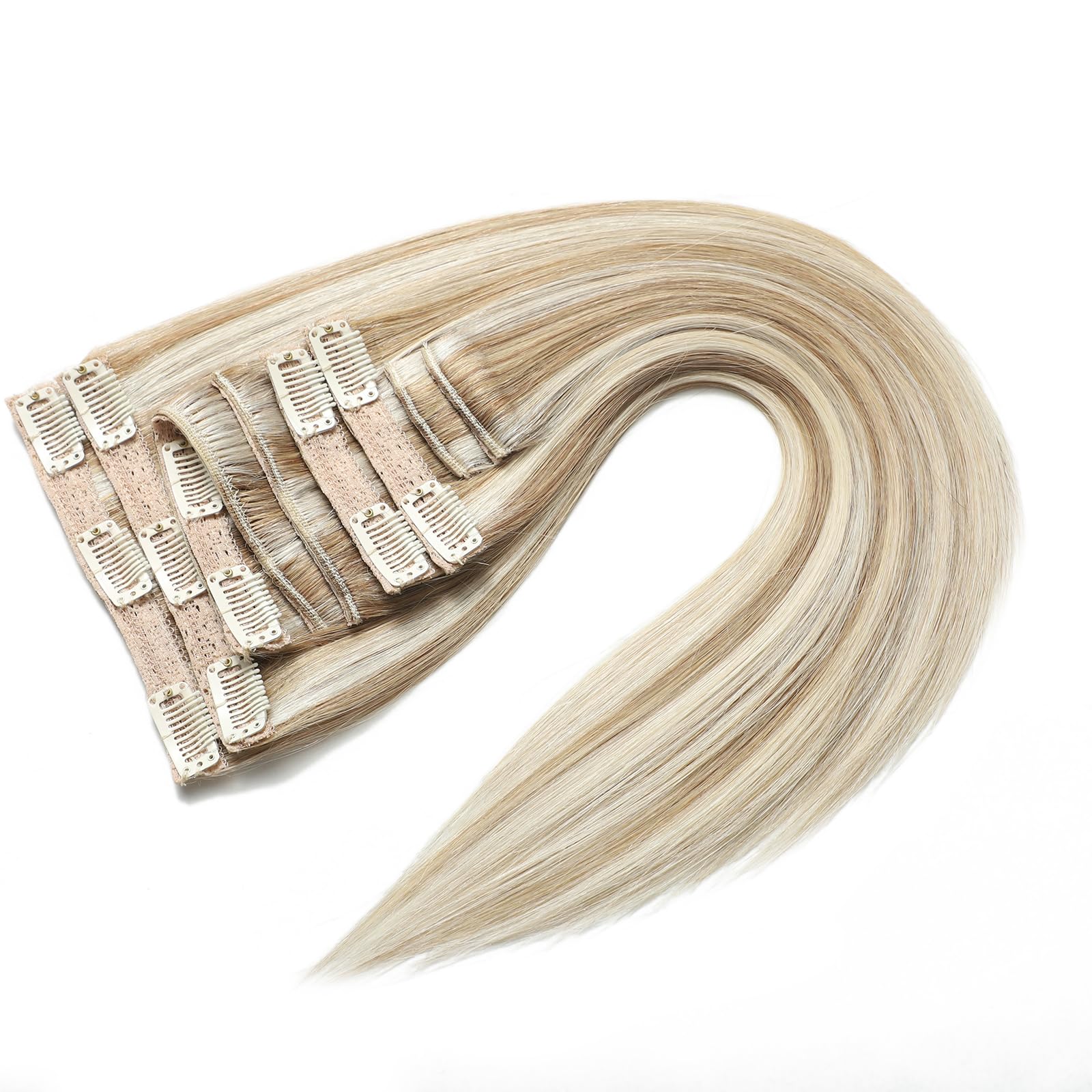 Dopinki do przedłużania włosów z klipsami, prawdziwe włosy, jasny blond, 100% ludzkie włosy Remy, gładkie, P8/60/# 35 cm