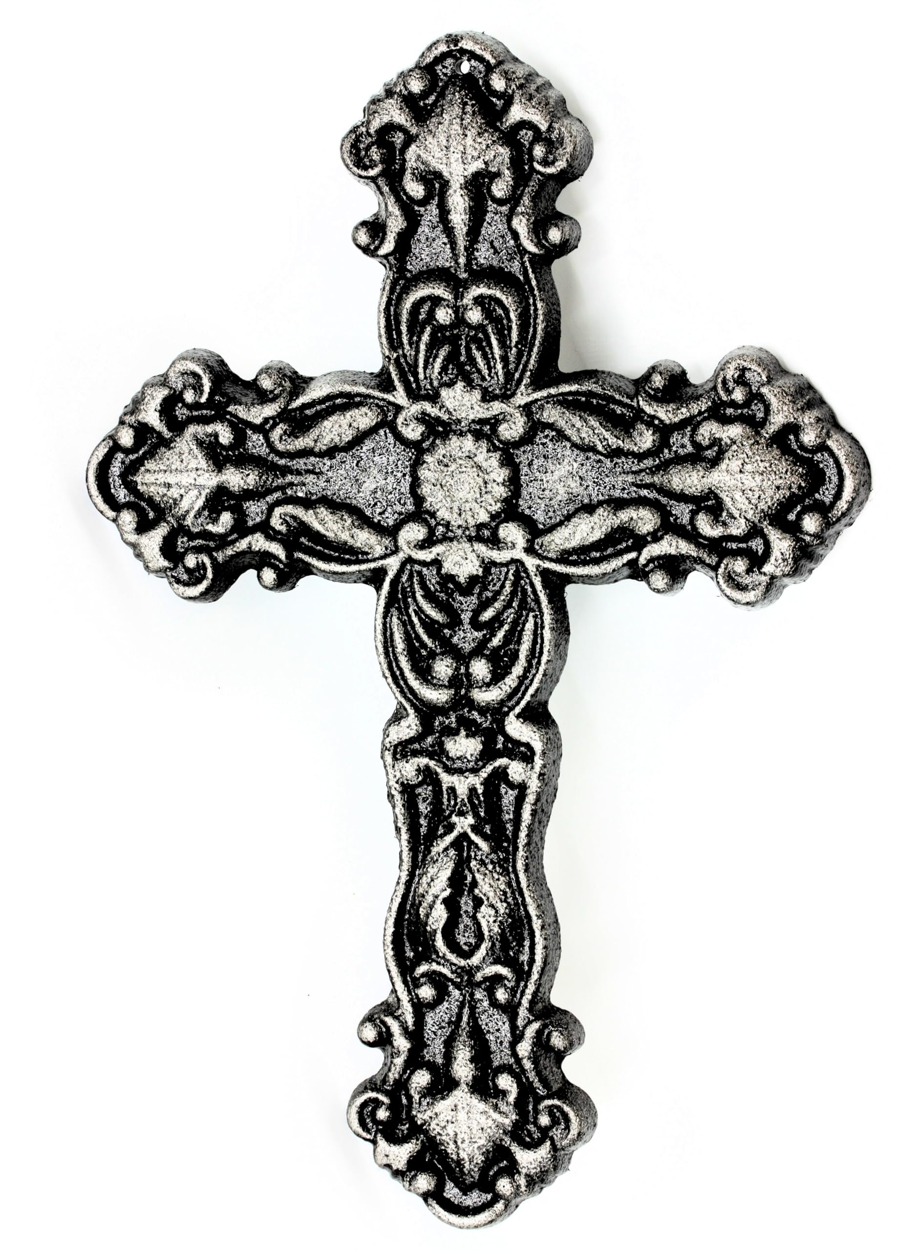 UHRIG cruz de pared de hierro macizo, crucifijo de hierro forjado para colgar, cruz cristiana para la pared, 25cm de altura. (negro antiguo/plata)